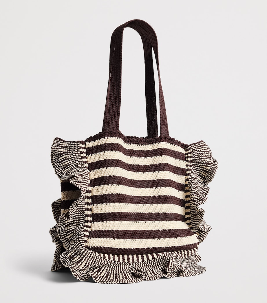 Sandro Paris Crochet Stripe Tote Bag Ecru / Brown Image 3
