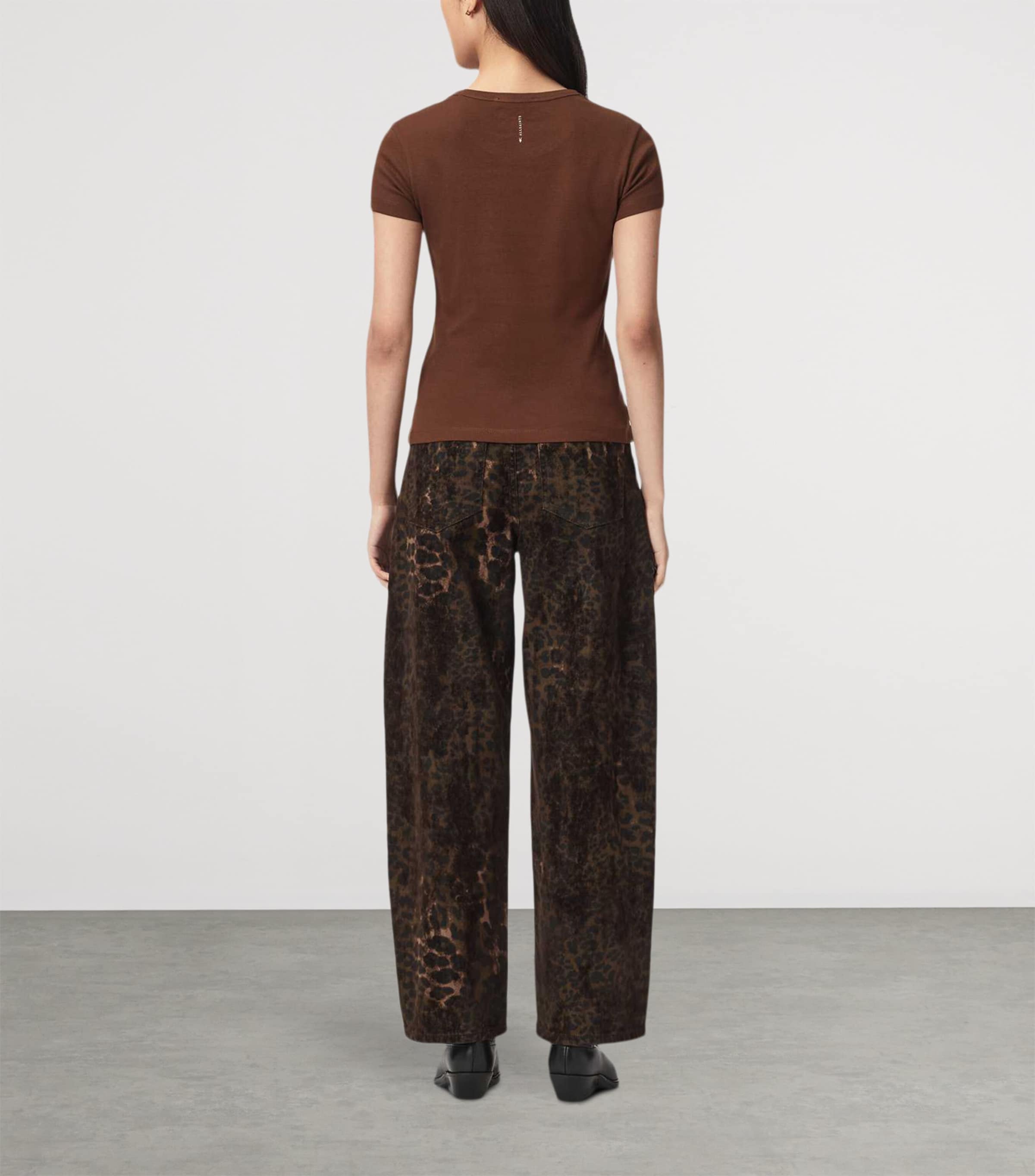 AllSaints Womens Leopard Print Sadie Barrel-Leg Jeans Leppo Brown Image 4