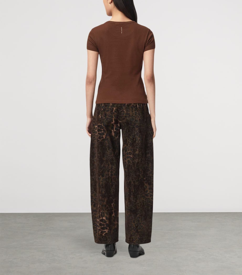 AllSaints Womens Leopard Print Sadie Barrel-Leg Jeans Leppo Brown Image 4