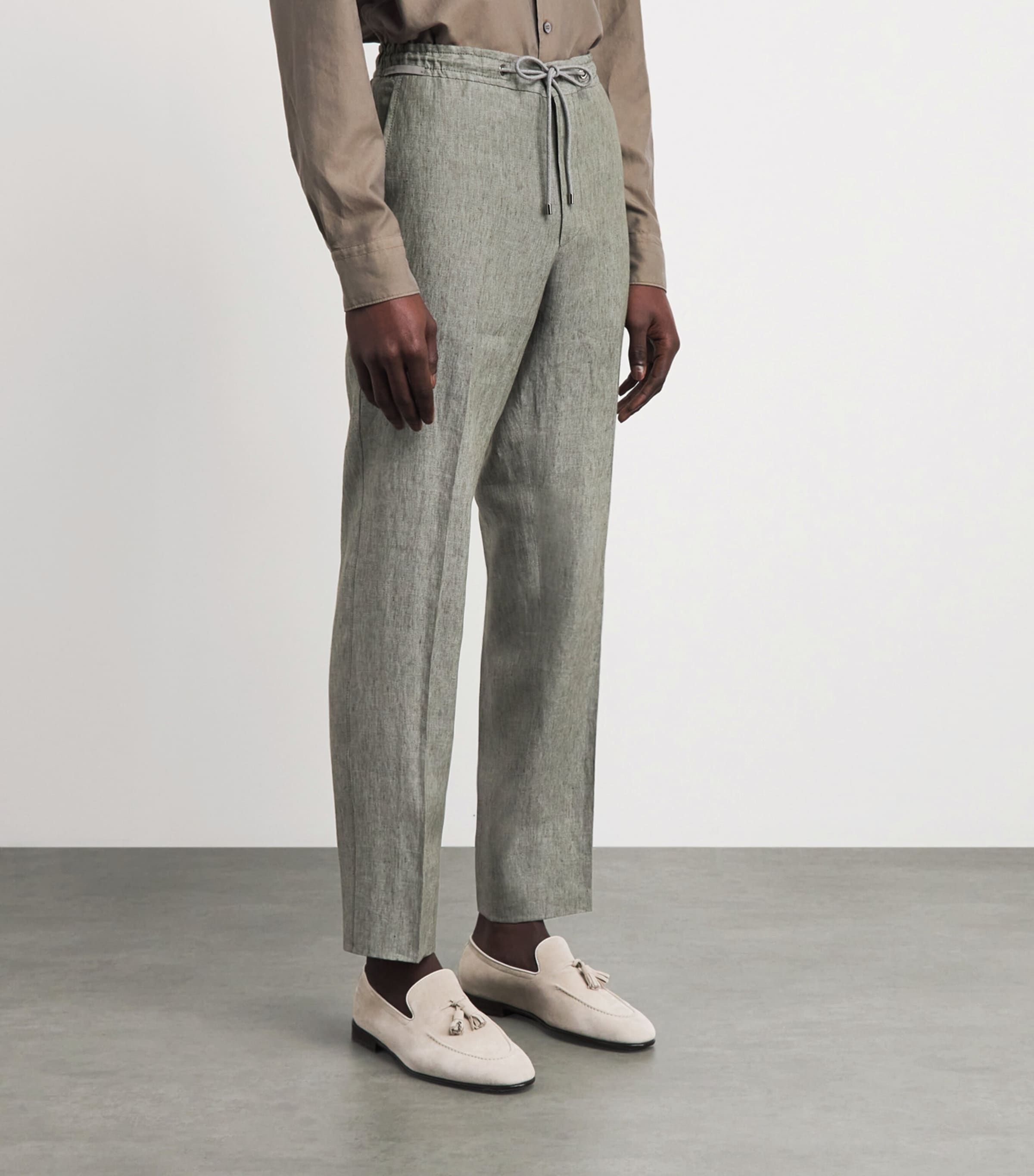 Corneliani Mens Linen Drawstring Trousers Green Coloured Image 4