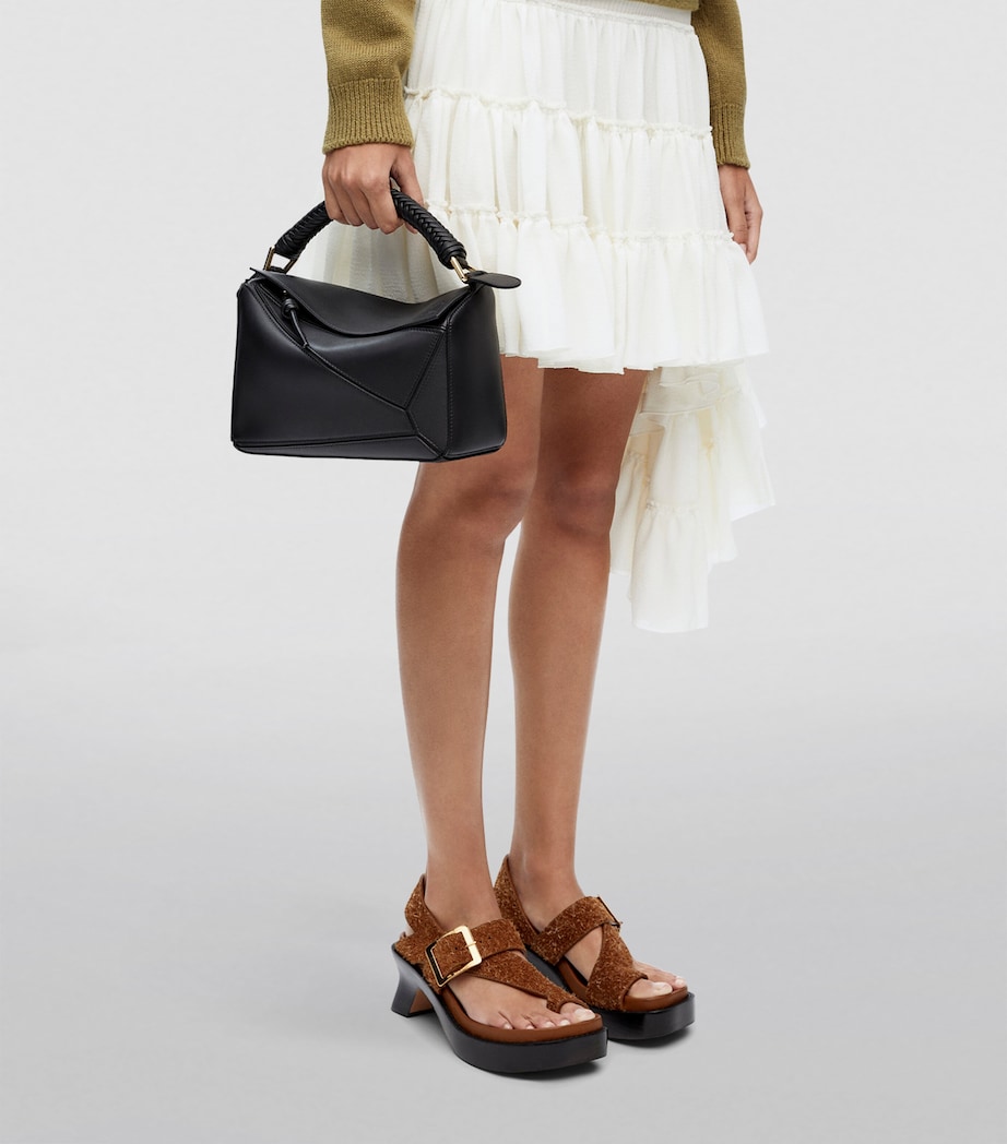 Small Leather Puzzle Top-Handle Bag BLACK Image 10