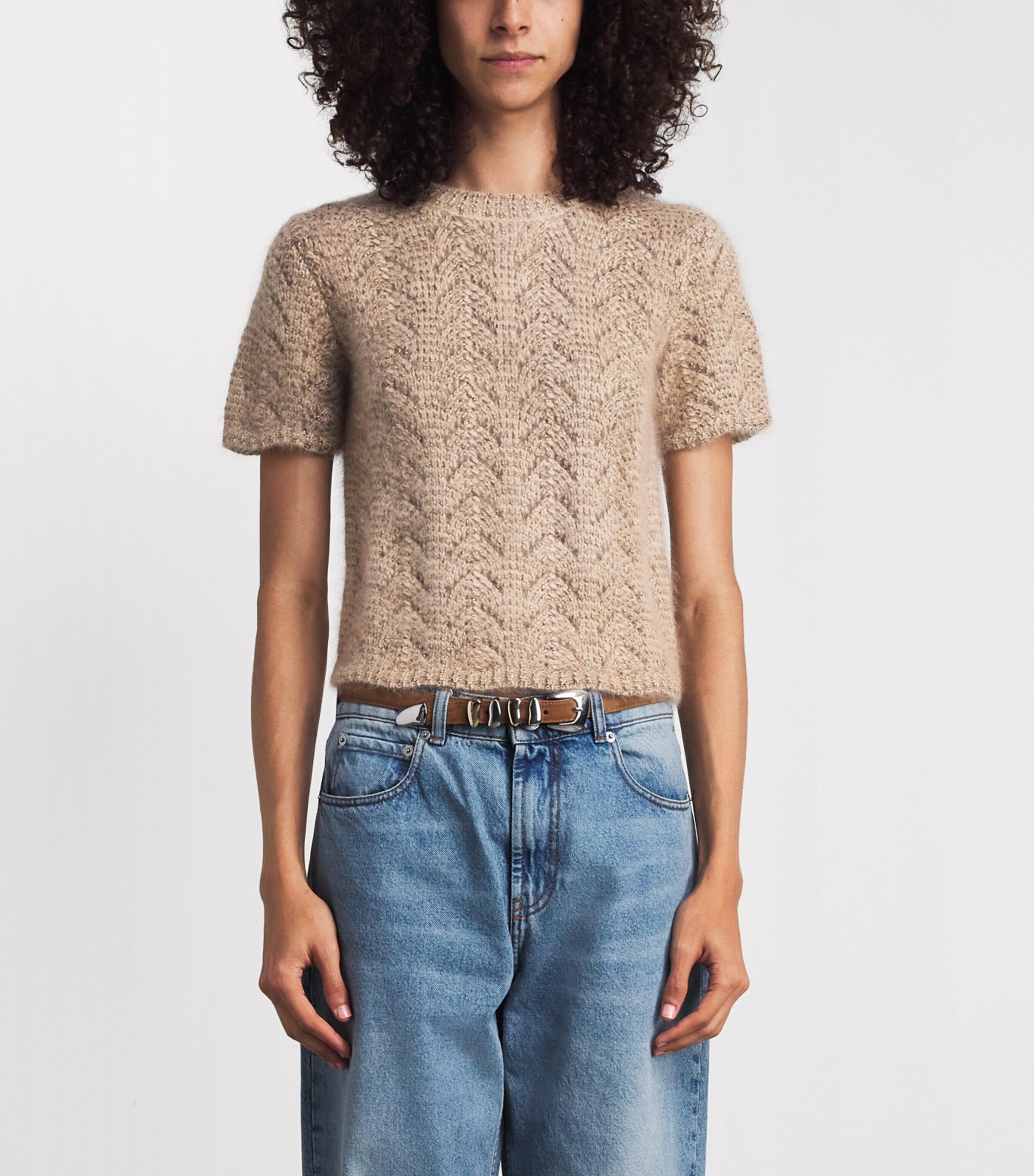 FRAME Womens The Lurex Sweater Oatmeal Image 4