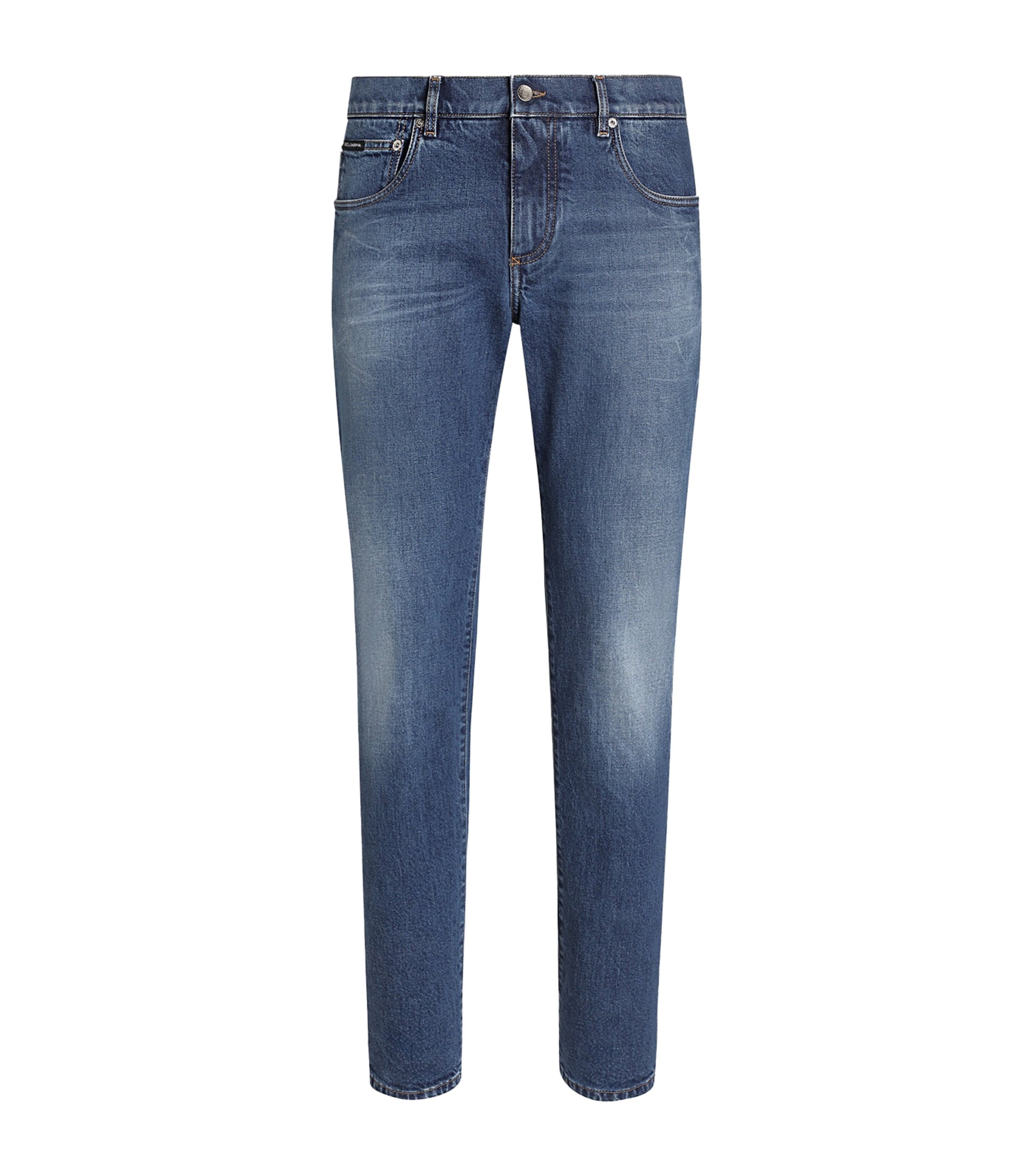 Dolce&Gabbana Mens Slim-Fit Leather Patch Jeans Combined Colou Image 1