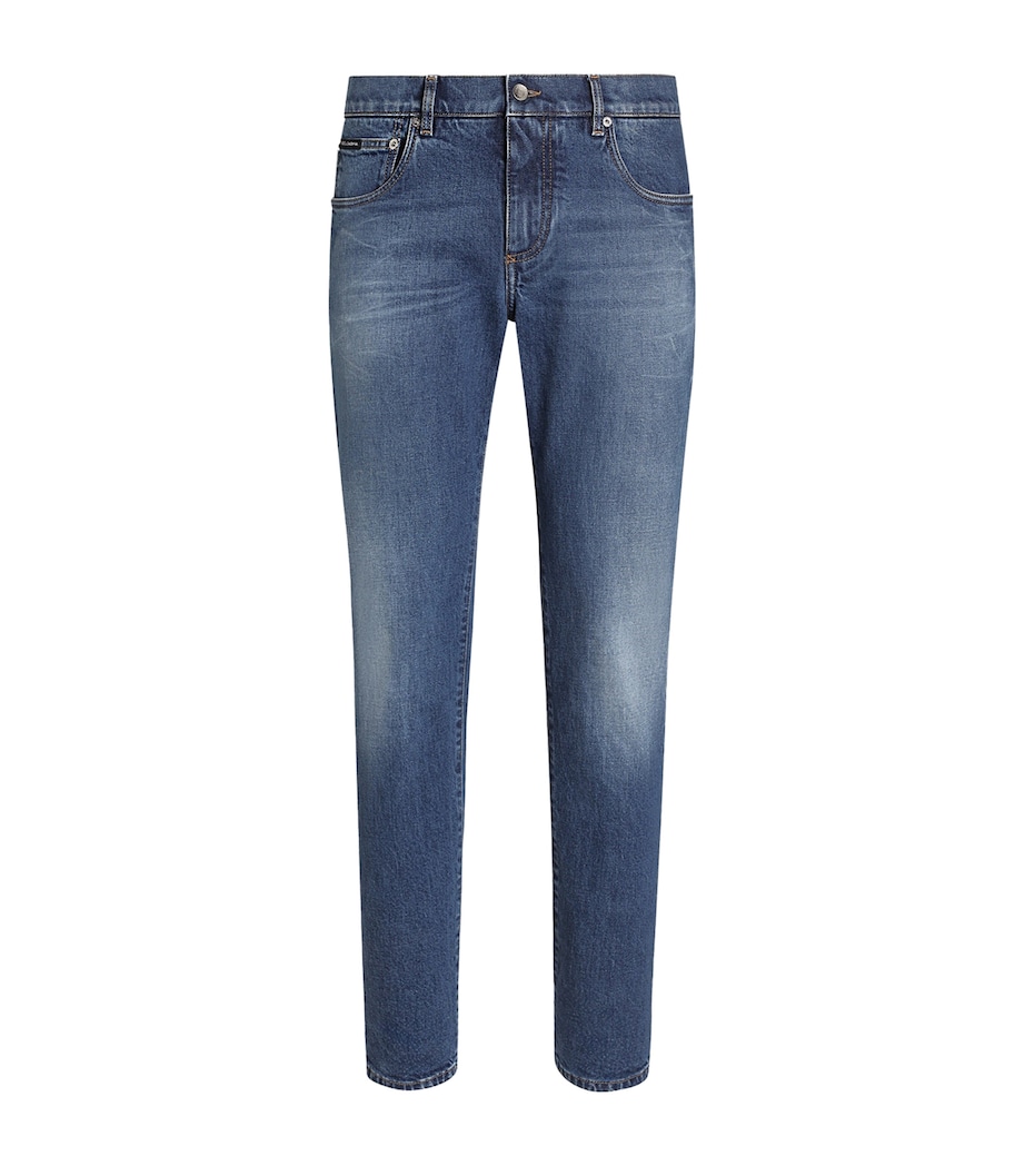 Dolce&Gabbana Mens Slim-Fit Leather Patch Jeans Combined Colou Image 1