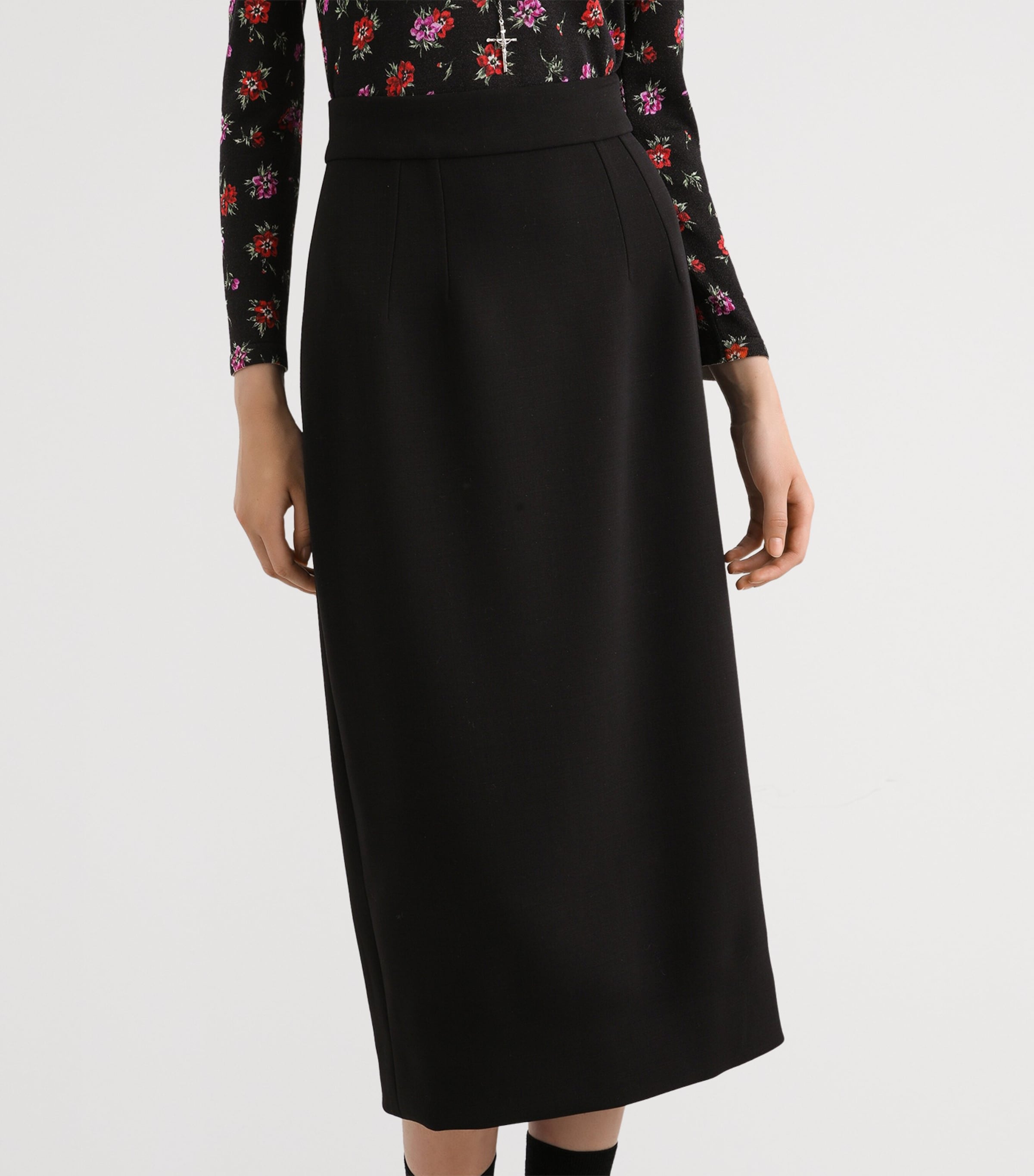 Dolce&Gabbana Womens Stretch-Virgin Wool Midi Pencil Skirt Blac Image 3
