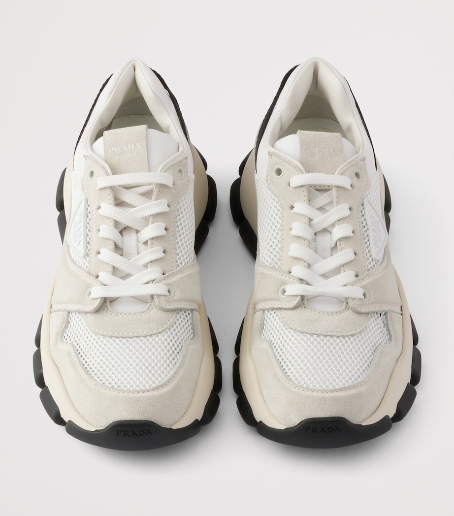 Prada Mesh Fabric and Suede Sneakers White Image 3