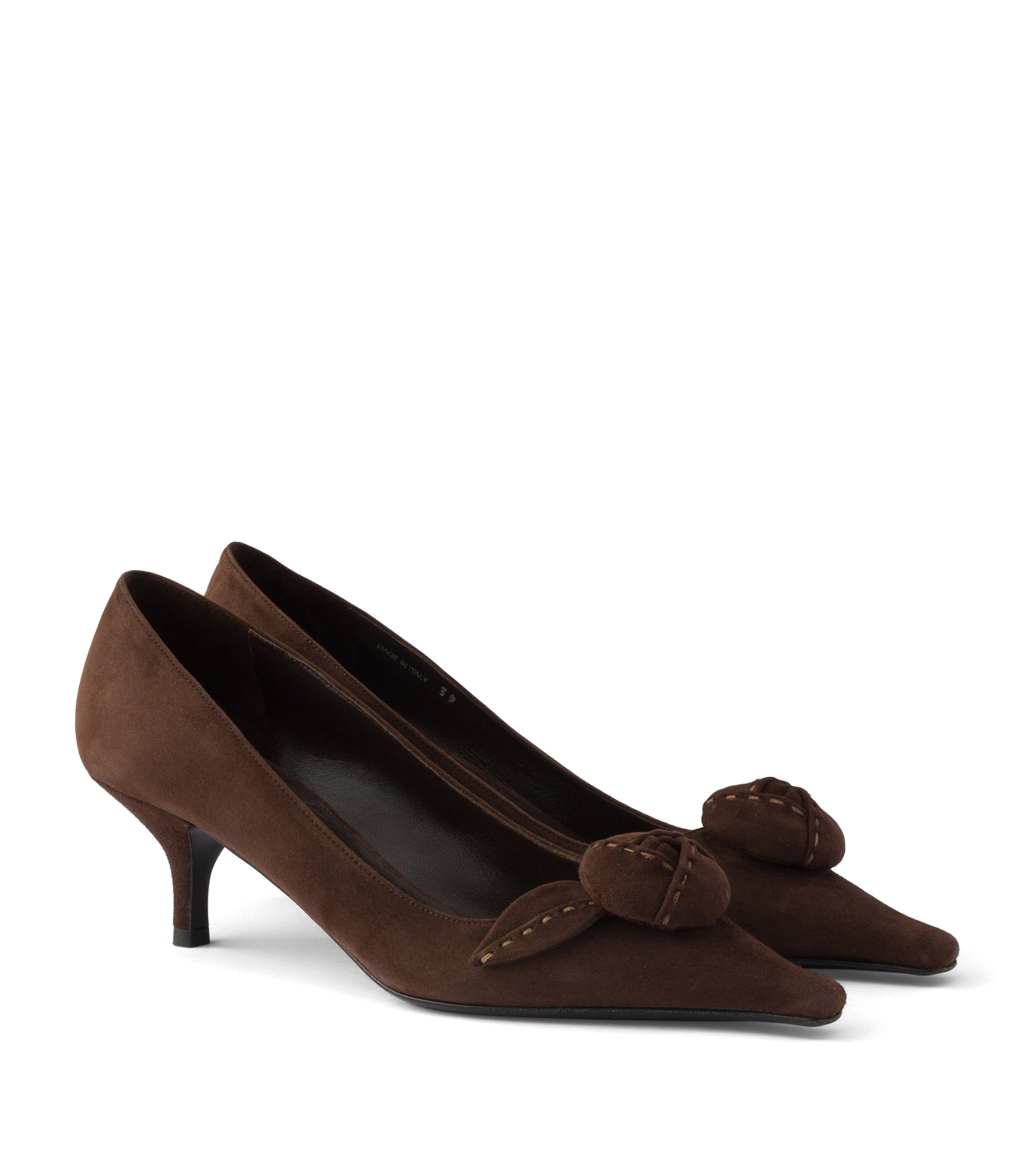 Prada Suede Floral-Detail Pumps 55 Brown Image 1