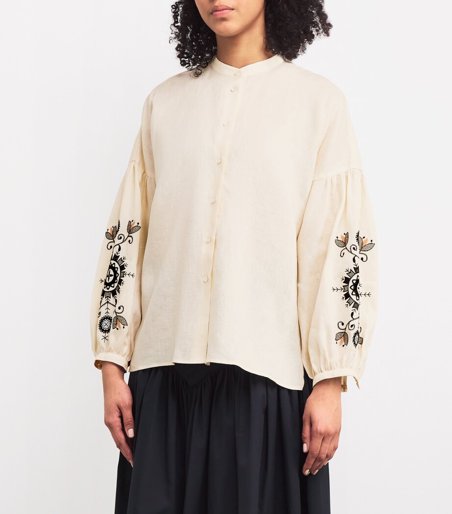 Linen Band-Collar Shirt ECRU Image 3