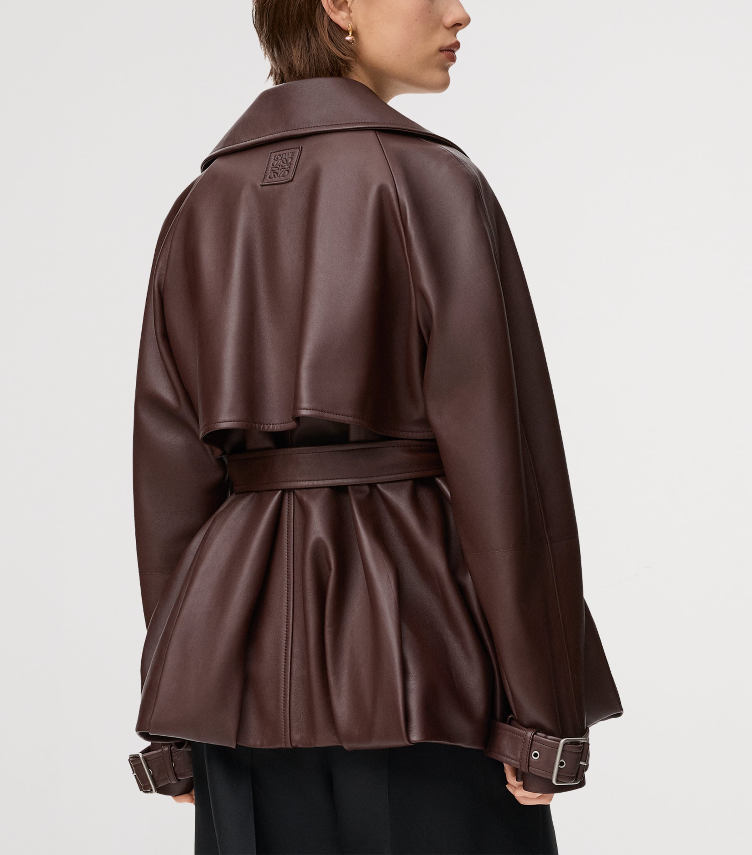 LOEWE Brown Leather Belted Short Trench Coat | Harrods UK