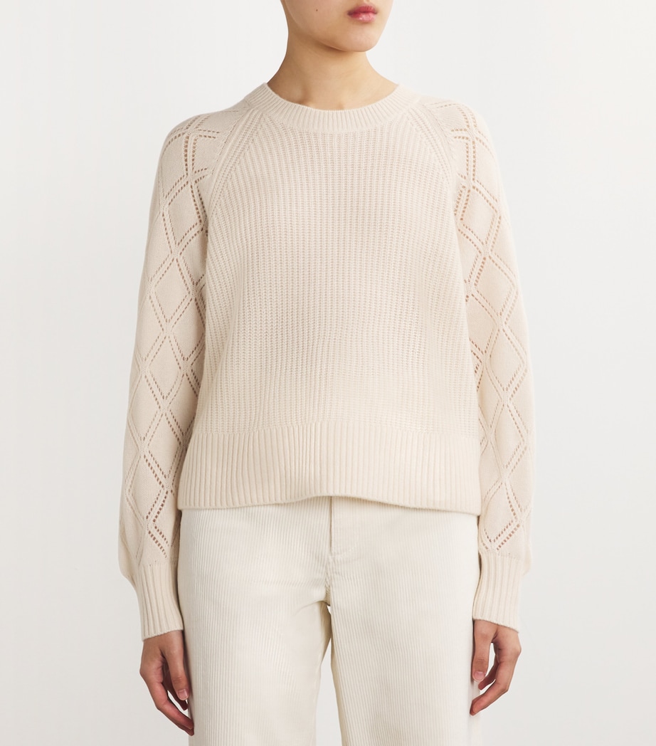 PAIGE Womens Cashmere Pointelle-Sleeve Monserrat Sweater Ivory Image 3