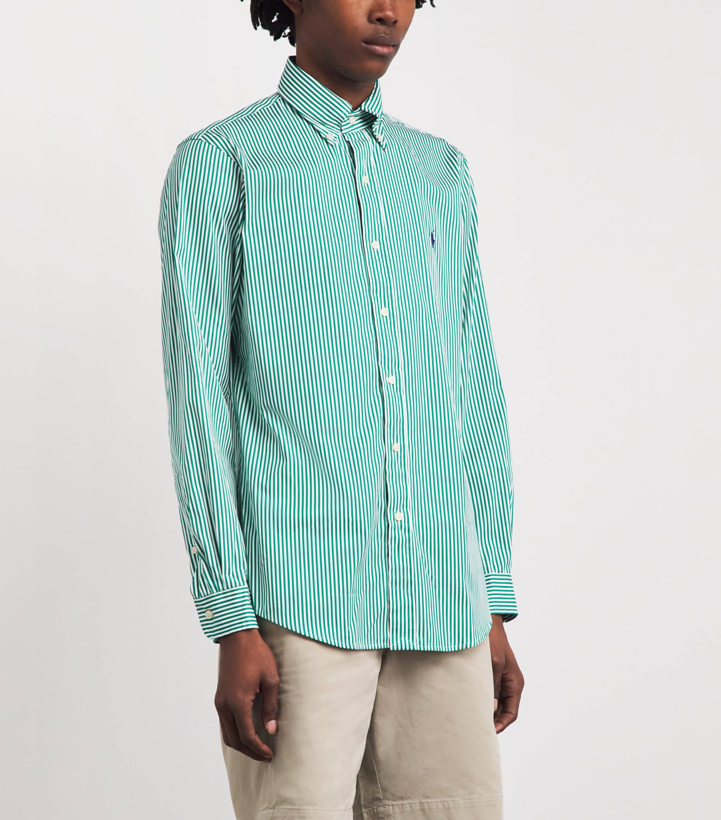 Polo Ralph Lauren Mens Cotton Poplin Custom Fit Stripe Shirt Wht Erin Green Image 4