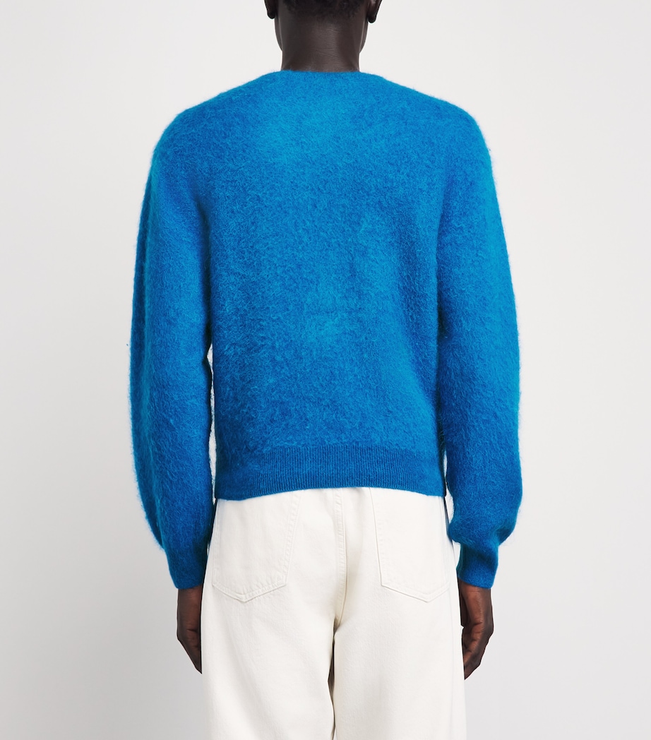 Auralee Mens Alpaca Garment-Dyed Cardigan Blue Image 5