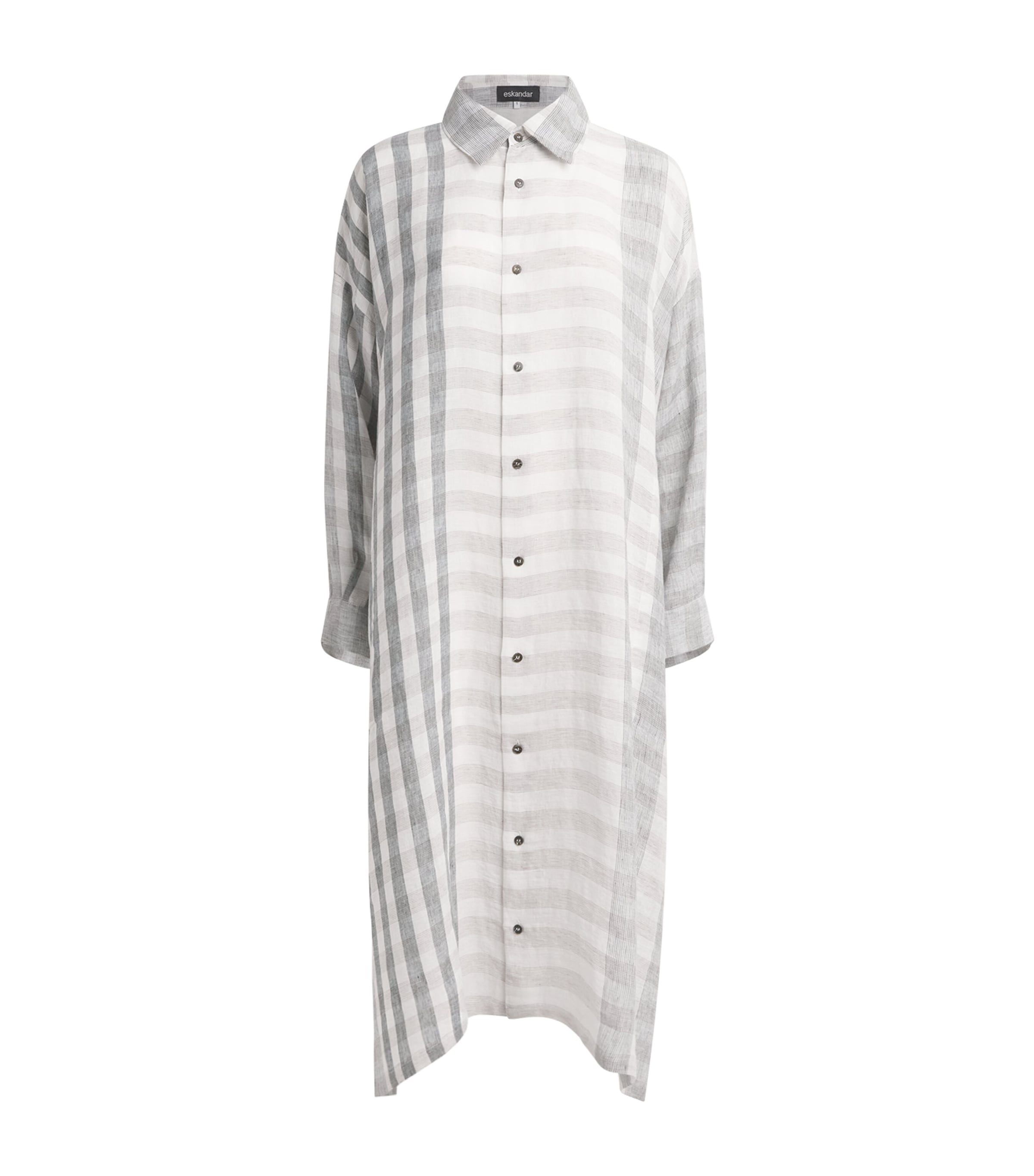 Eskandar Linen A-line Midi Shirt Dress In Blue