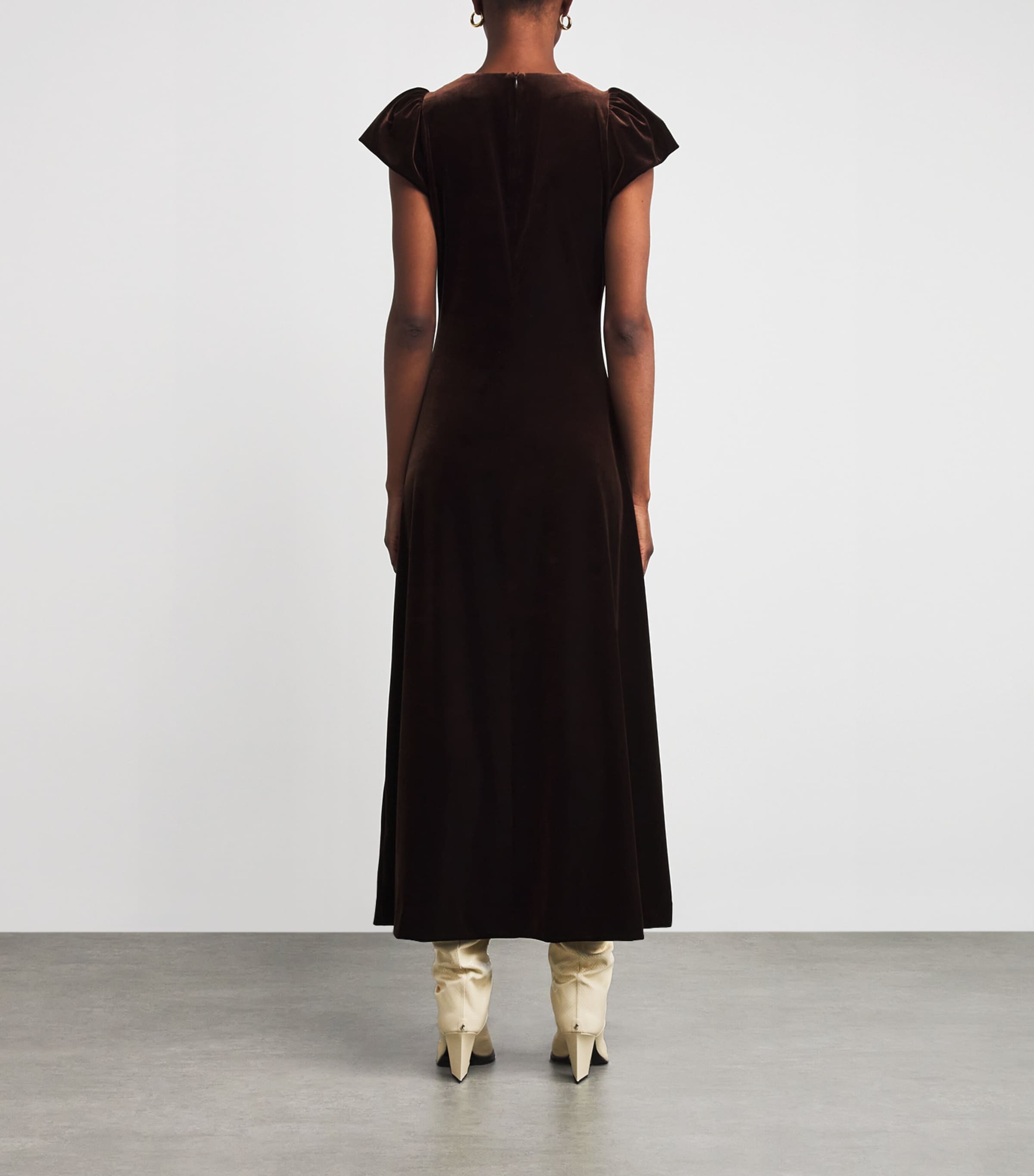 Velour Draped Maxi Dress WARM CHOCOLATE Image 3