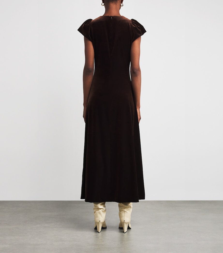 Velour Draped Maxi Dress WARM CHOCOLATE Image 3