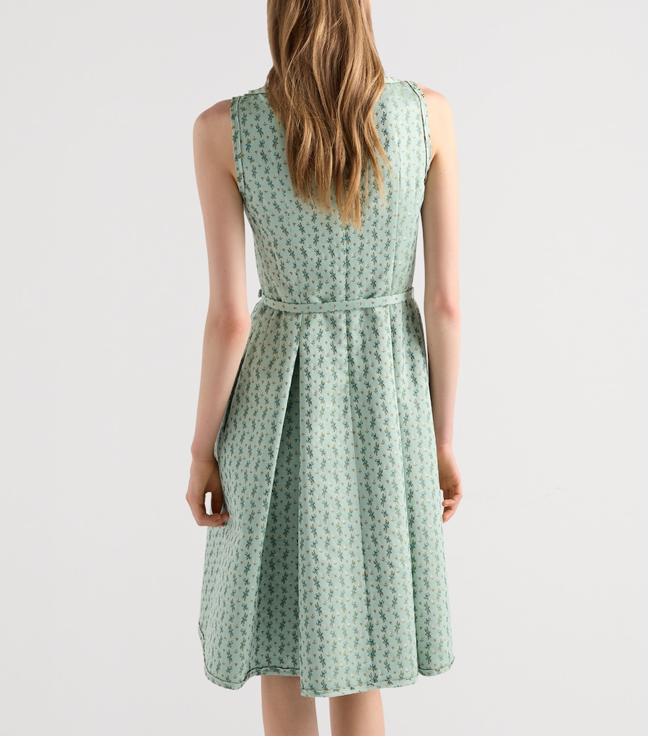 Prada Womens Duchess Satin Floral Midi Dress Green Image 5