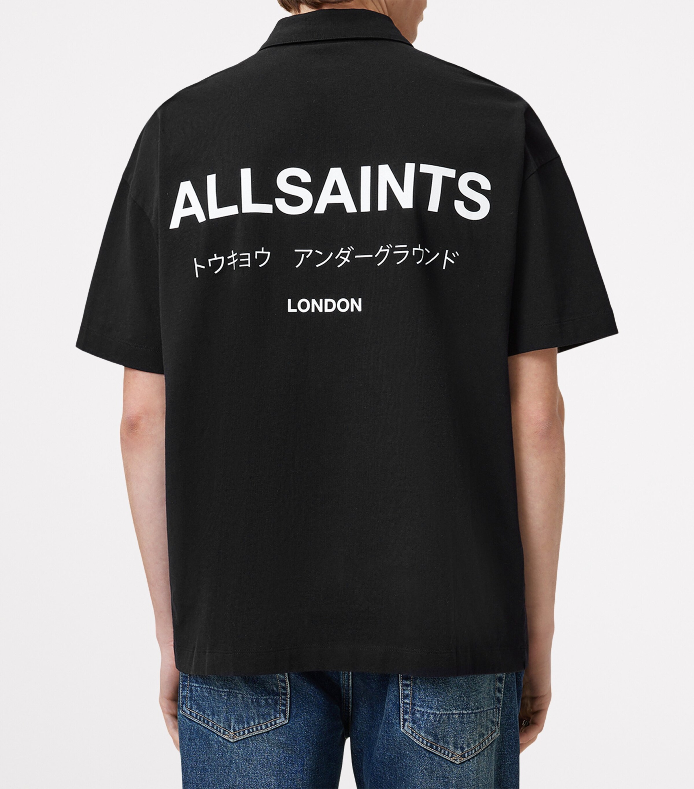 AllSaints Mens Organic Cotton Underground Polo Shirt Jet Black Image 4