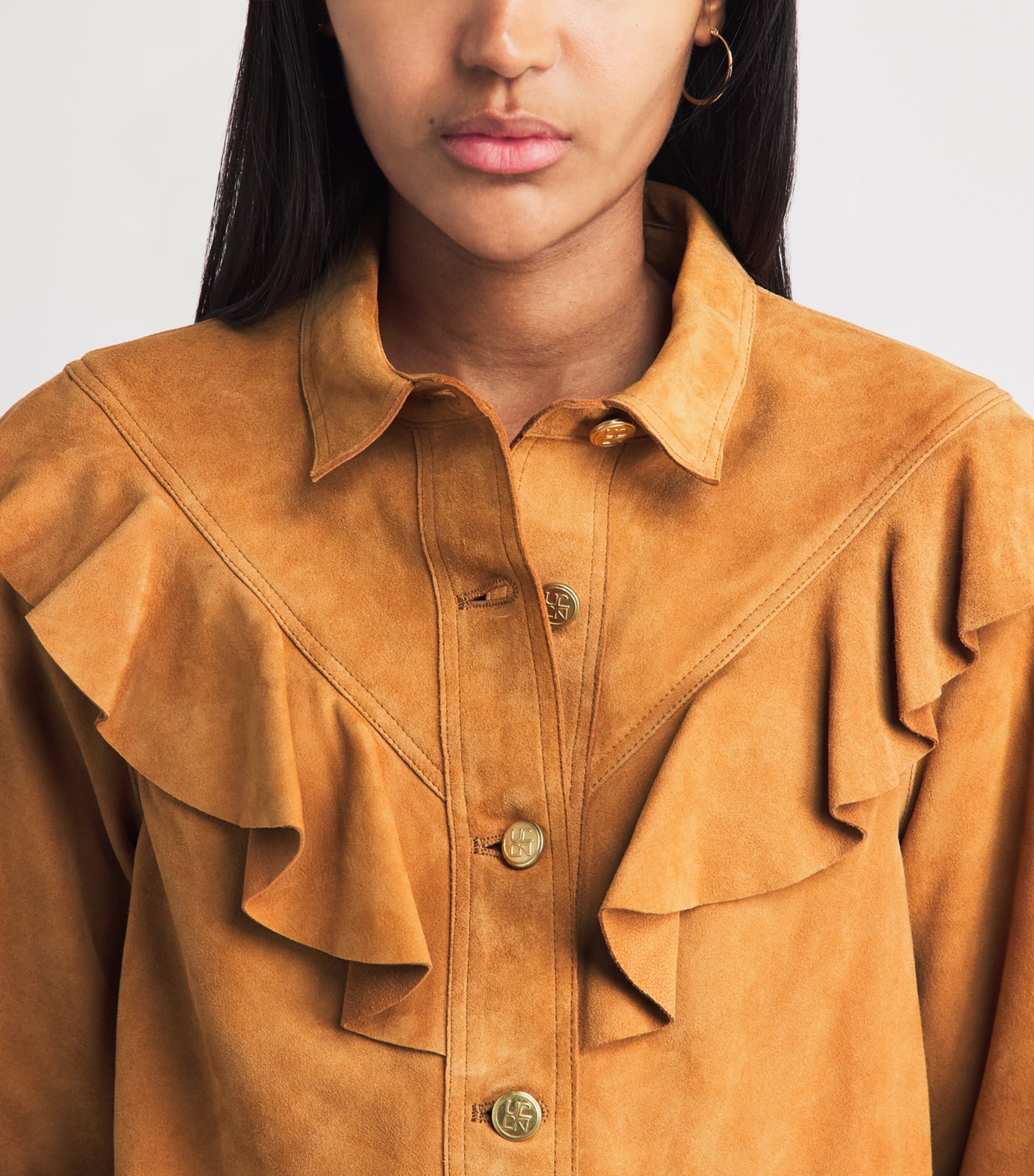 Ulla Johnson Womens Ruffled Matilde Suede Jacket Cognac Image 3