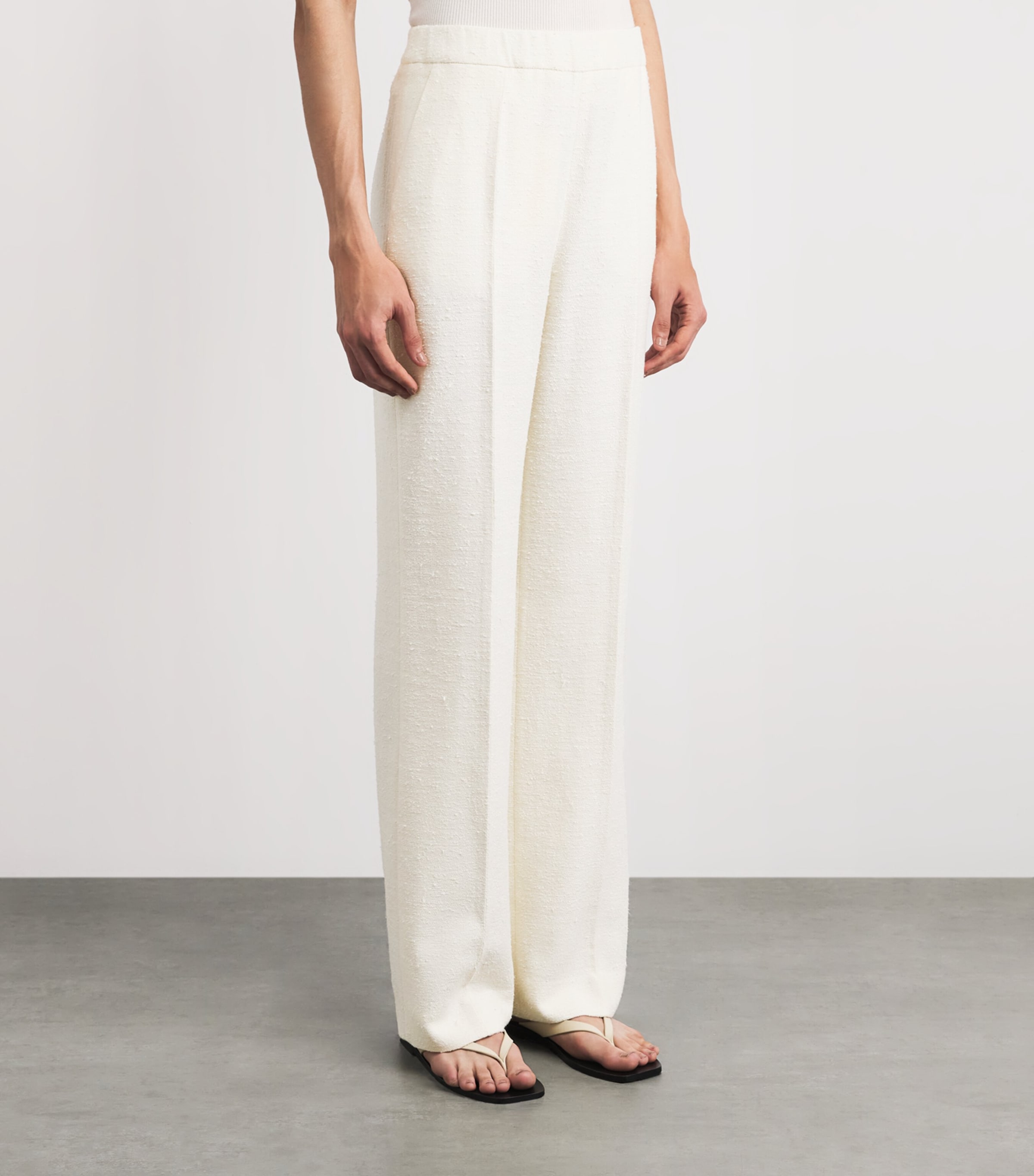 NOMADISSEM Womens Wool-Sik-Linen-Blend Tan Trousers Cream Image 4