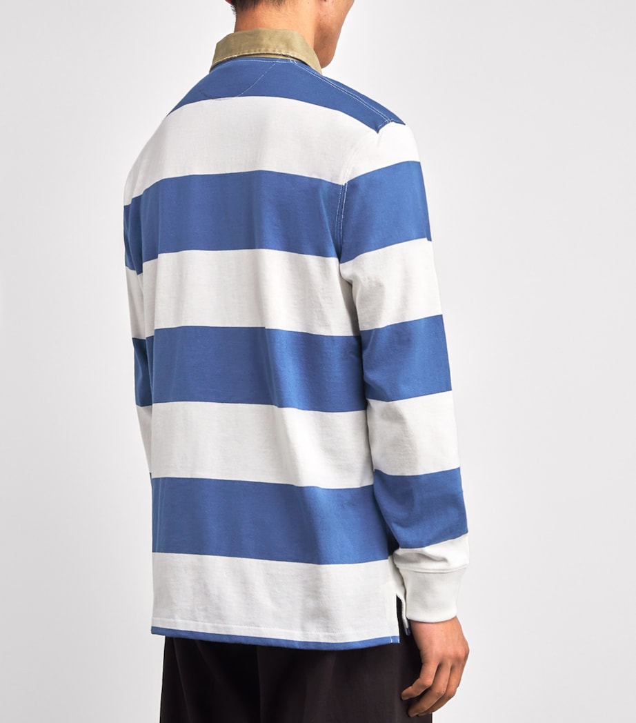 Cotton Stripe Polo Pony Rugby Shirt BLUE Image 4