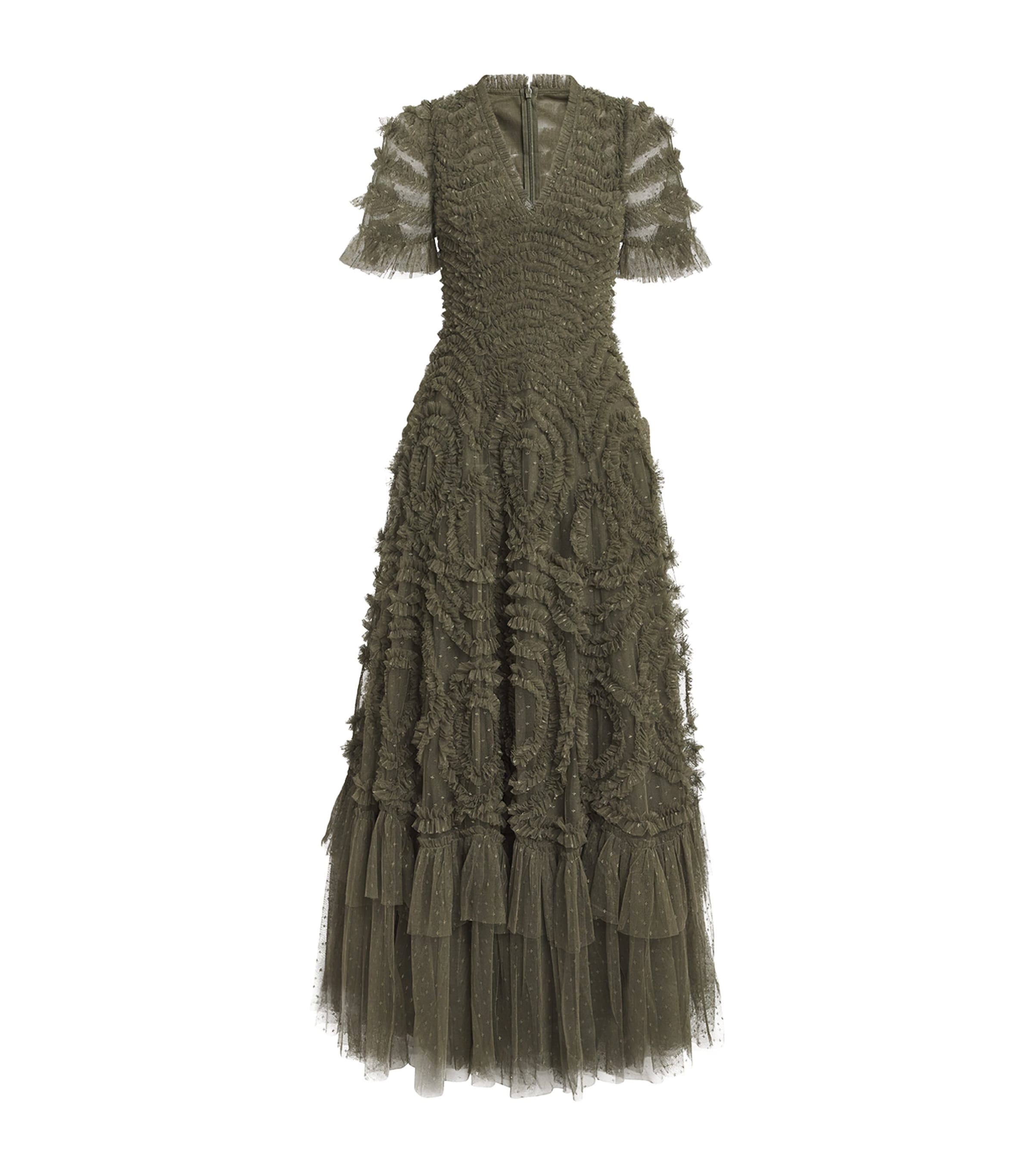 Shop Needle & Thread V-neck Verity Ruffle Gown In Green