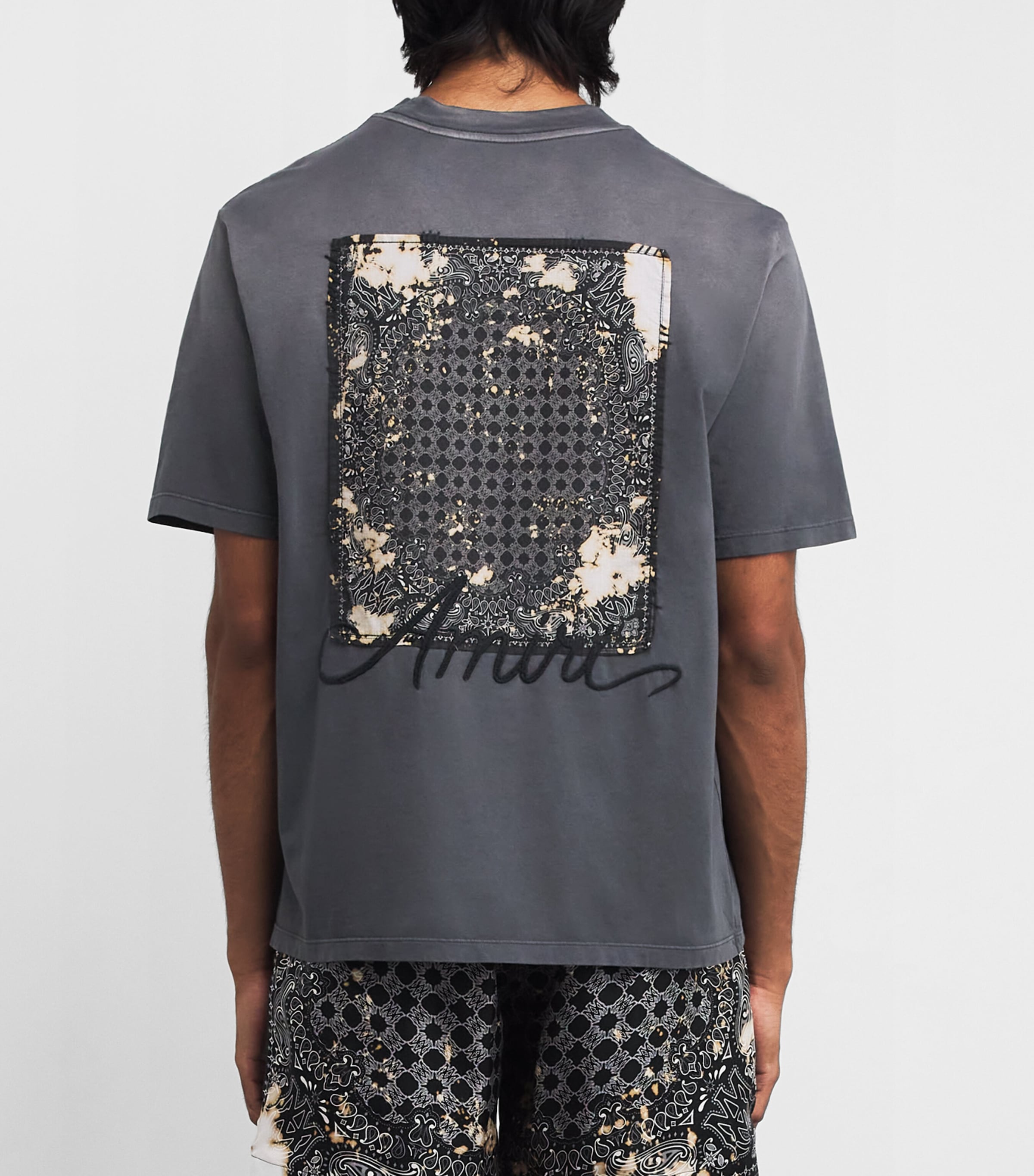 AMIRI Mens Cotton Bandana Patch T-Shirt Black Image 4