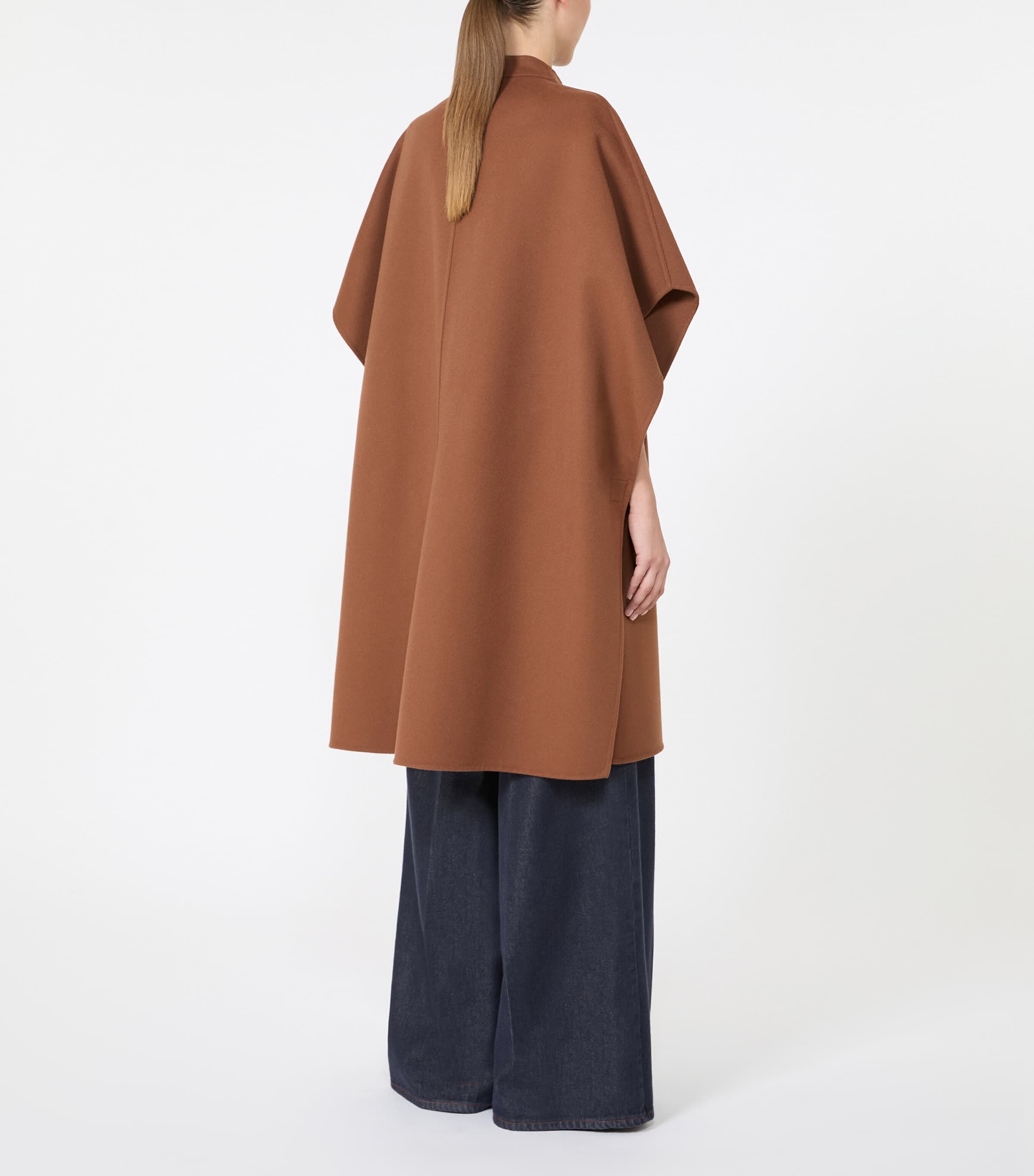 Max Mara Womens Virgin Wool Button-Up Cape Dark Brown Image 3