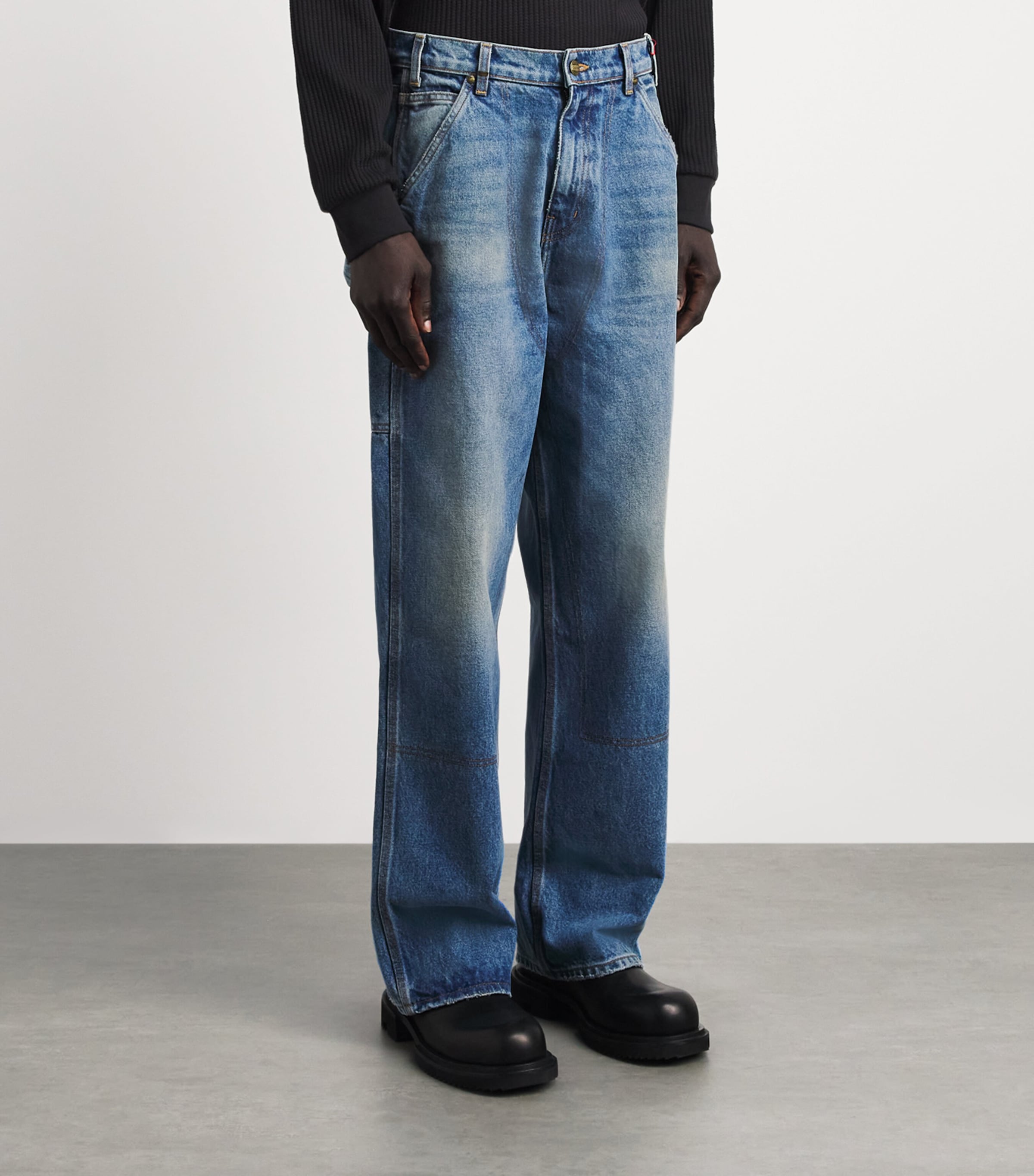 Cherry Los Angeles Mens Carpenter Wide-Leg Jeans Denim Image 4