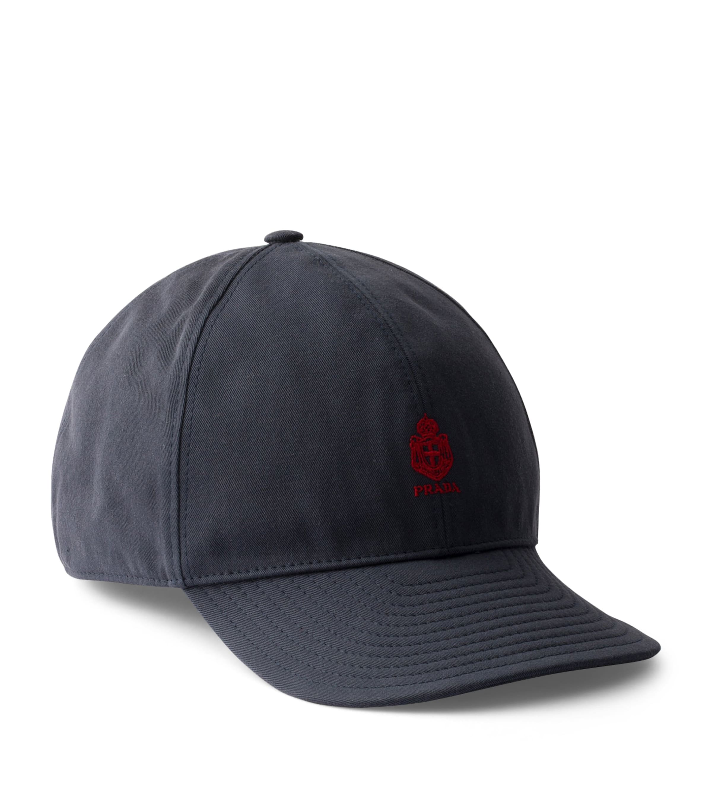 Prada Cotton Gabardine Embroidered Baseball Cap Blue Image 1