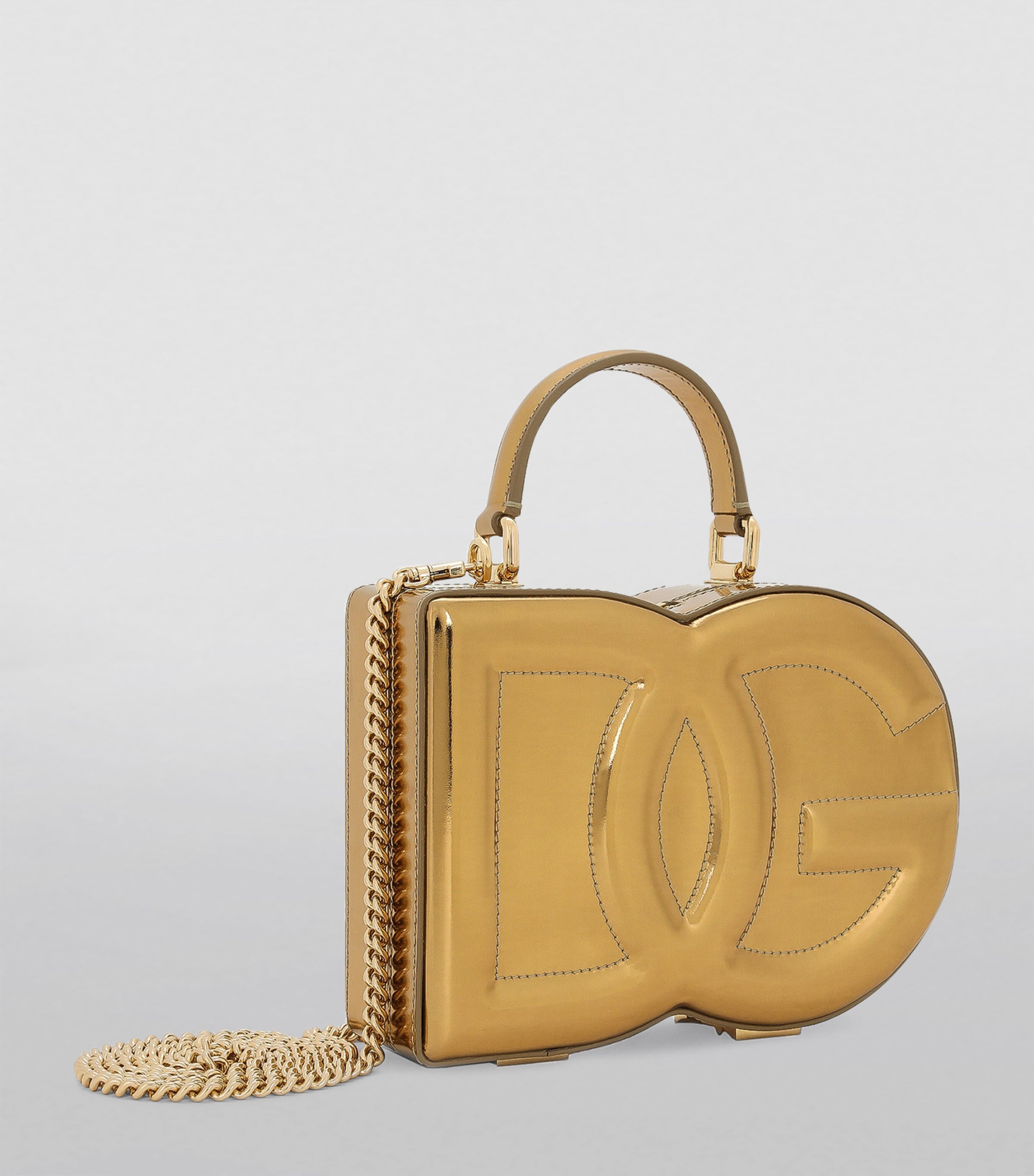 Metallic Leather Logo Box Top-Handle Bag 89869-LIGHT GOLD Image 3