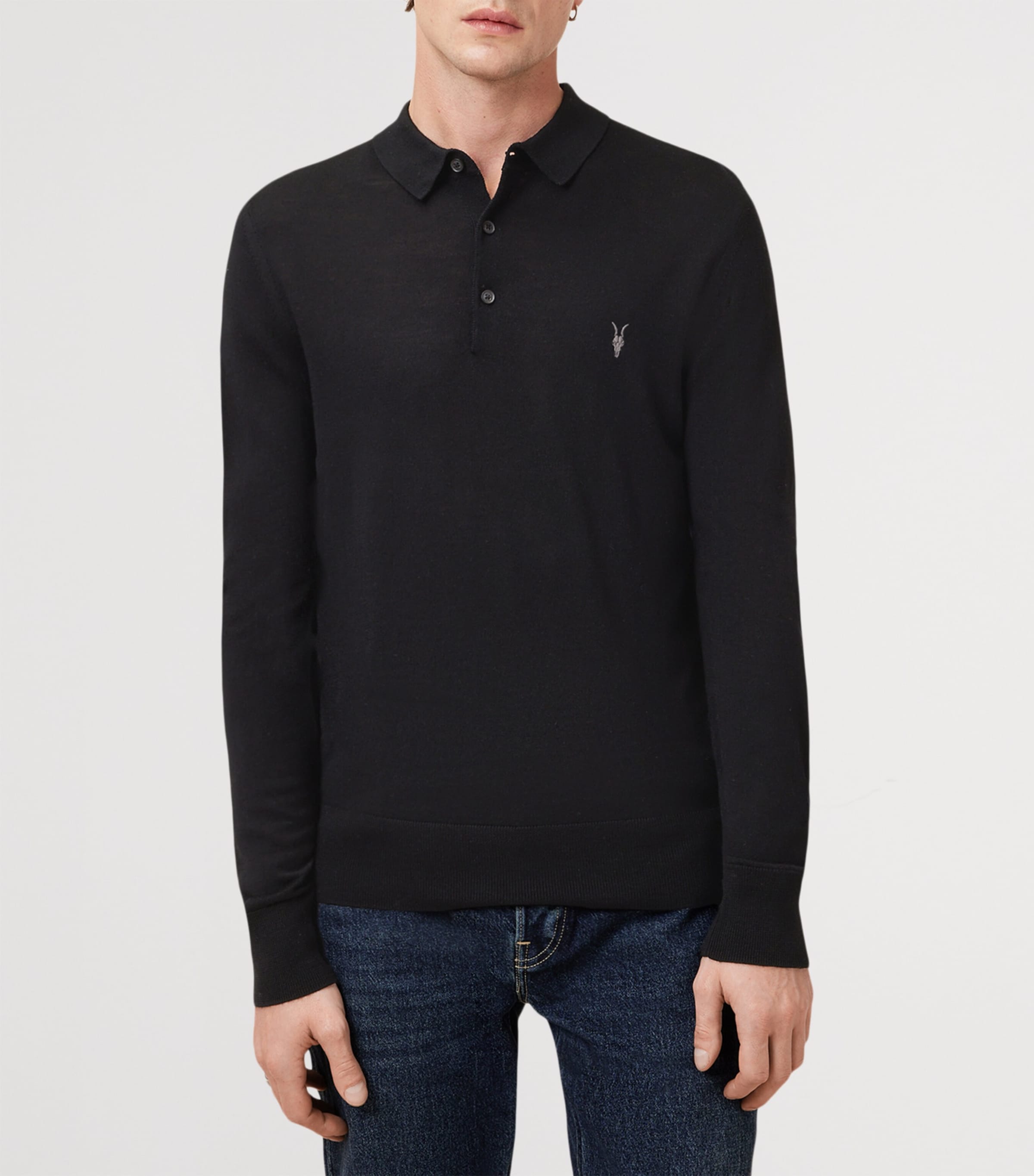 Merino Wool Mode Polo Shirt BLACK Image 6