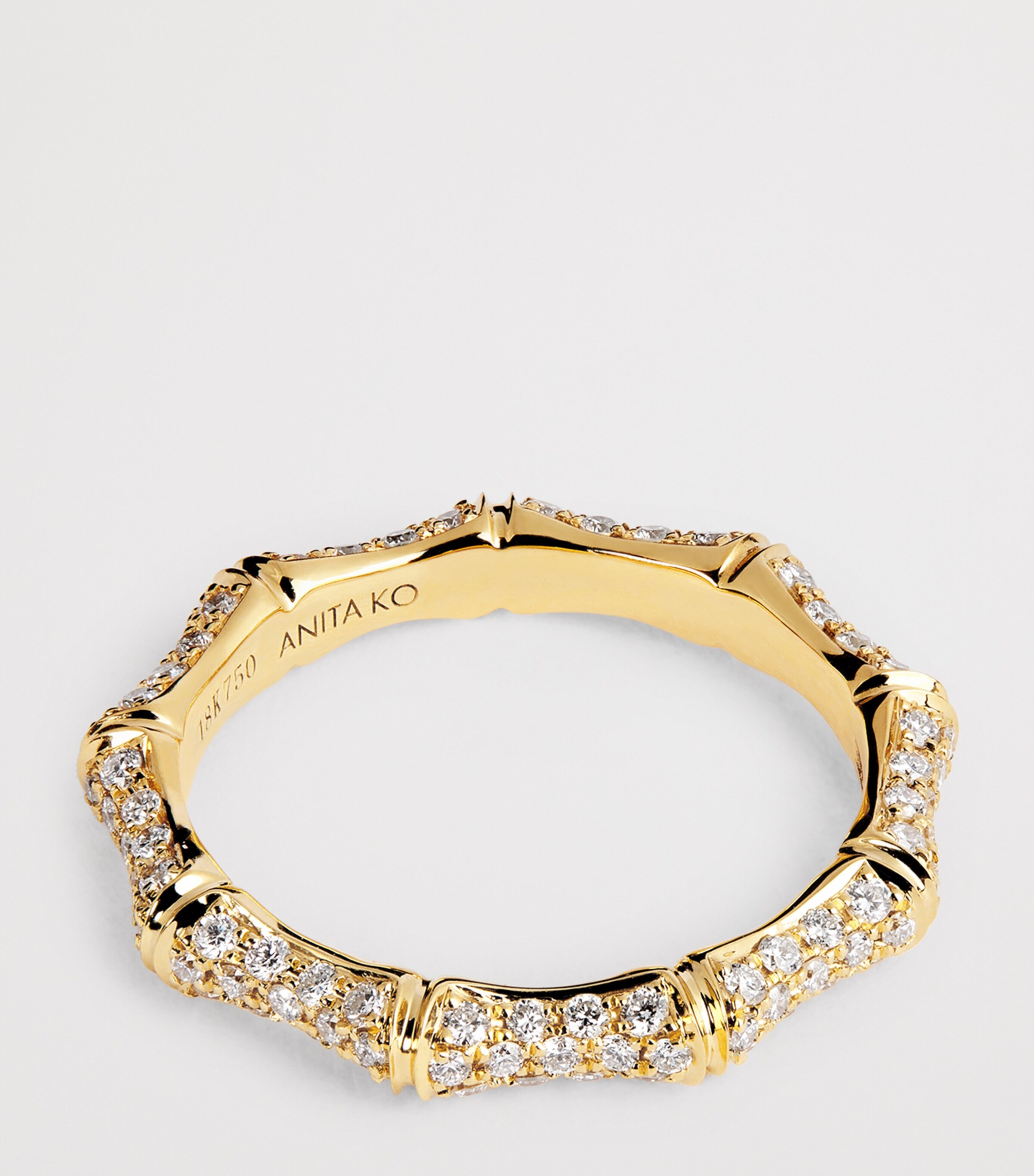 Yellow Gold and Pavé Diamond Bamboo Ring YELLOW GOLD Image 4