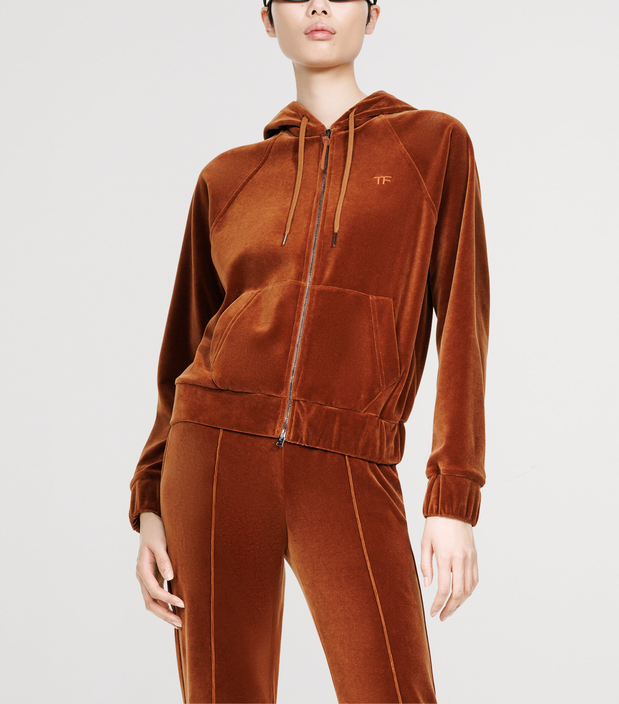 TOM FORD Womens Velour Zip-Up Hoodie Eao Image 3