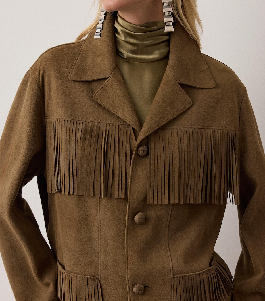 Ralph Lauren Collection Womens Suede Fringe Perce Jacket Portobello Image 6