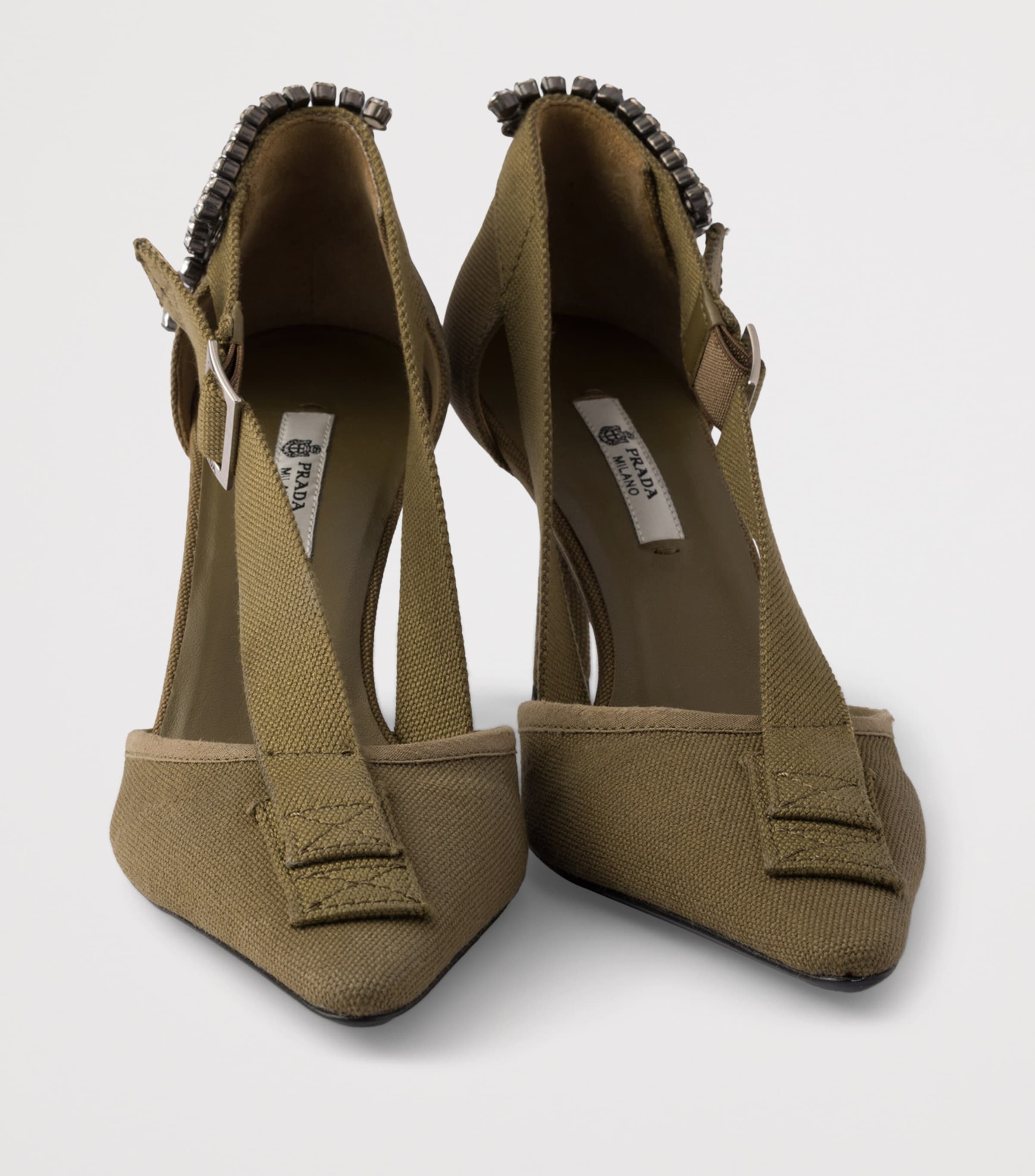 Prada Canvas Embellished Pumps 75 Green Image 6