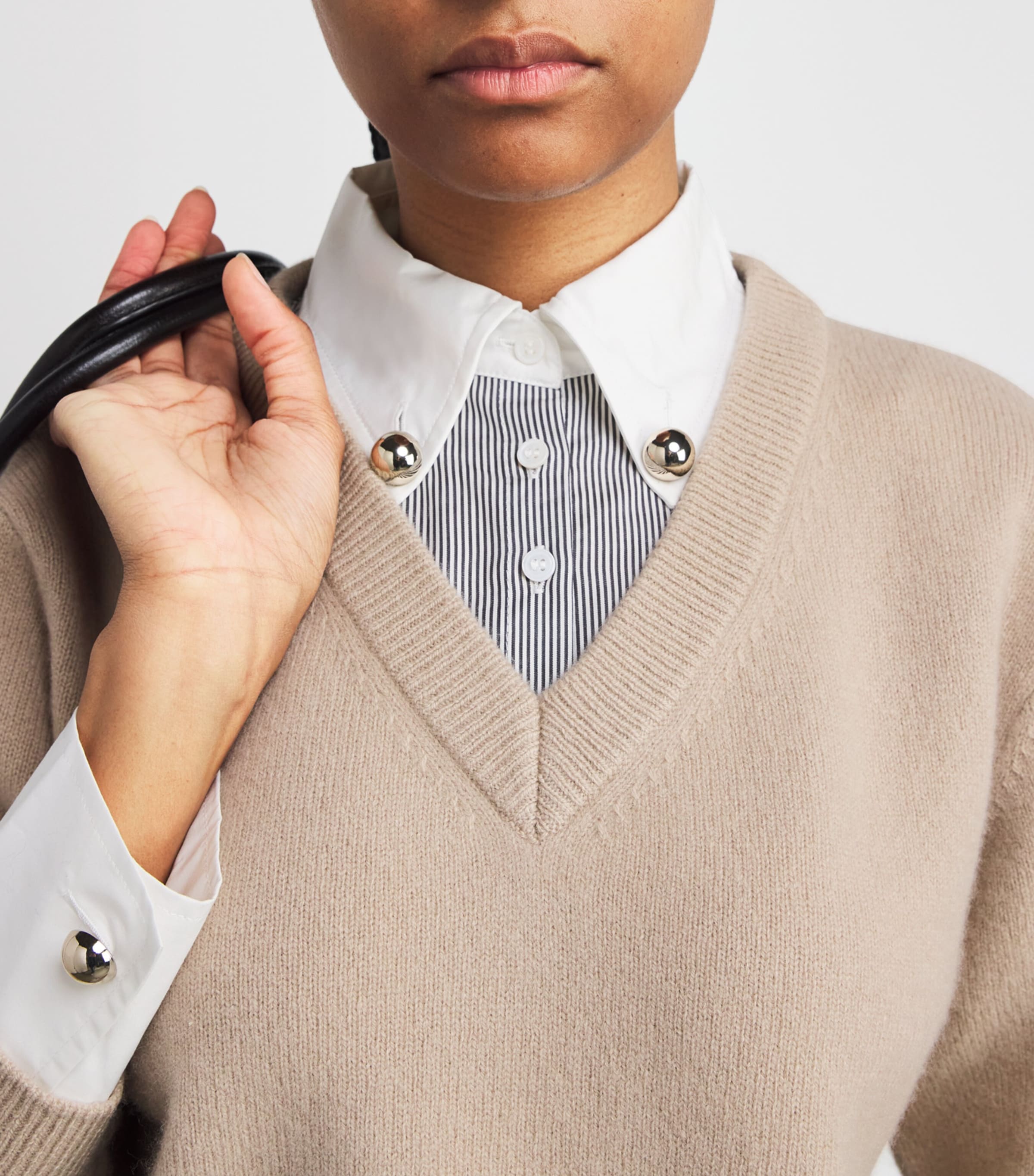 Wool Collar-Insert Sweater BEIGE Image 6
