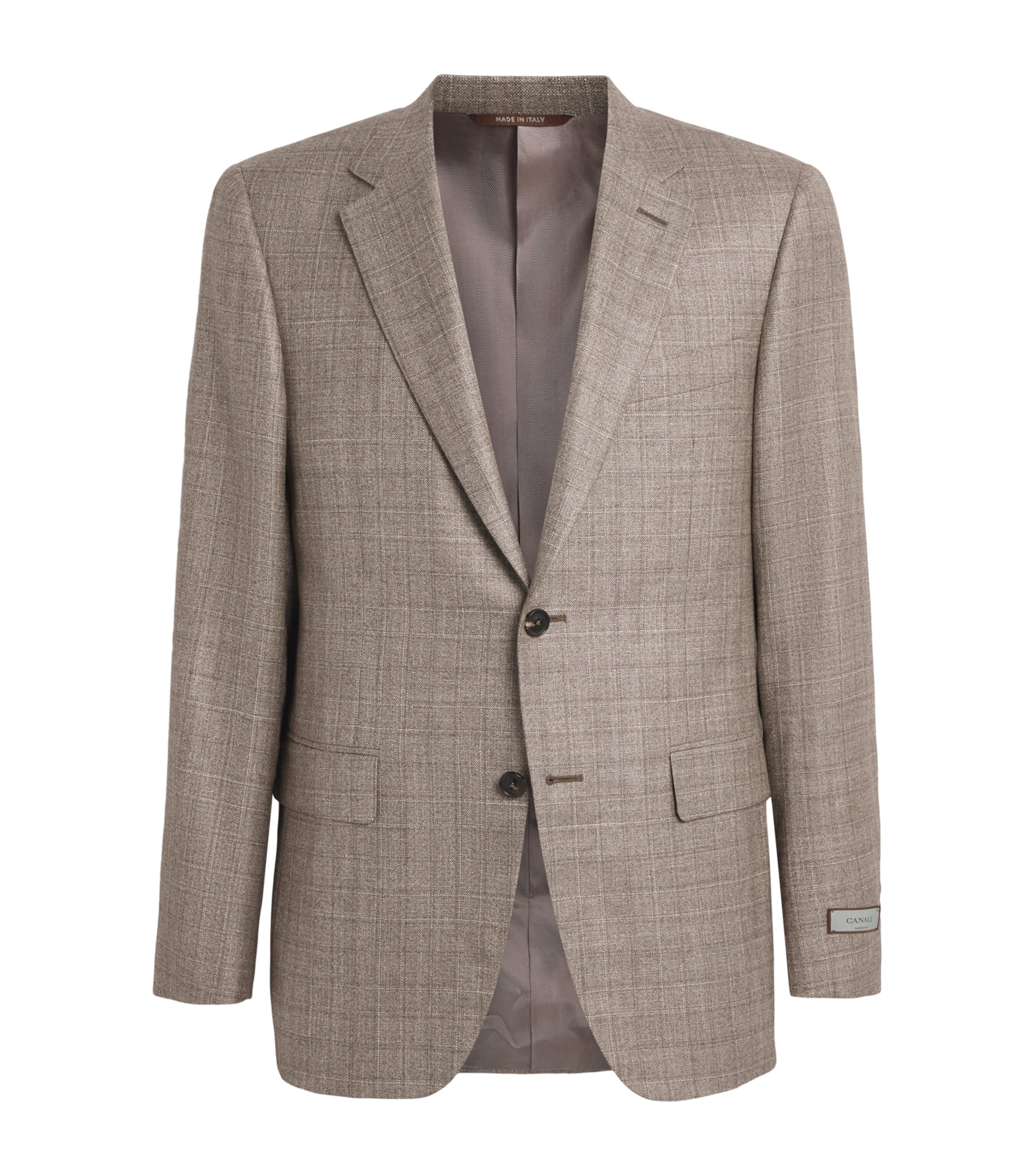 Canali Mens Silk-Cashmere Check Blazer Beige Image 1