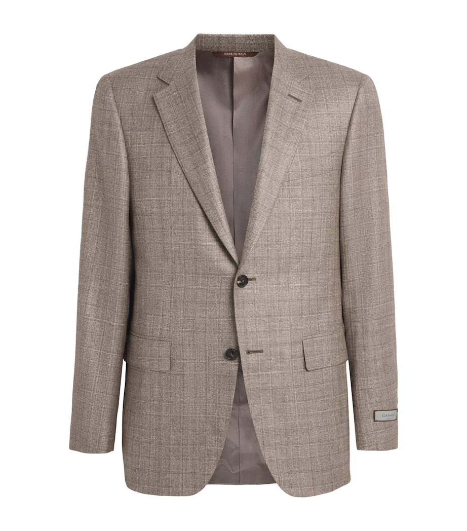 Canali Mens Silk-Cashmere Check Blazer Beige Image 1