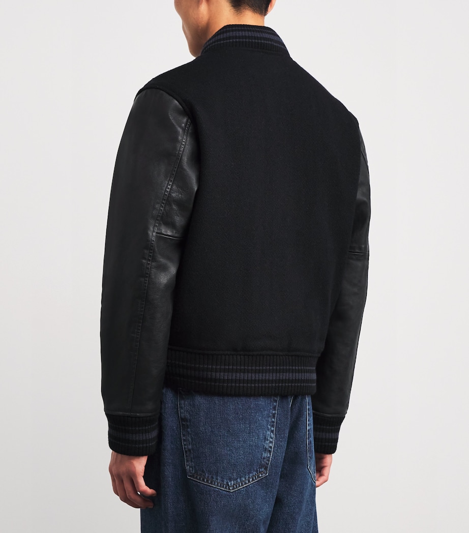 Wool-Blend Leather-Sleeve Varsity Jacket BLACK Image 4