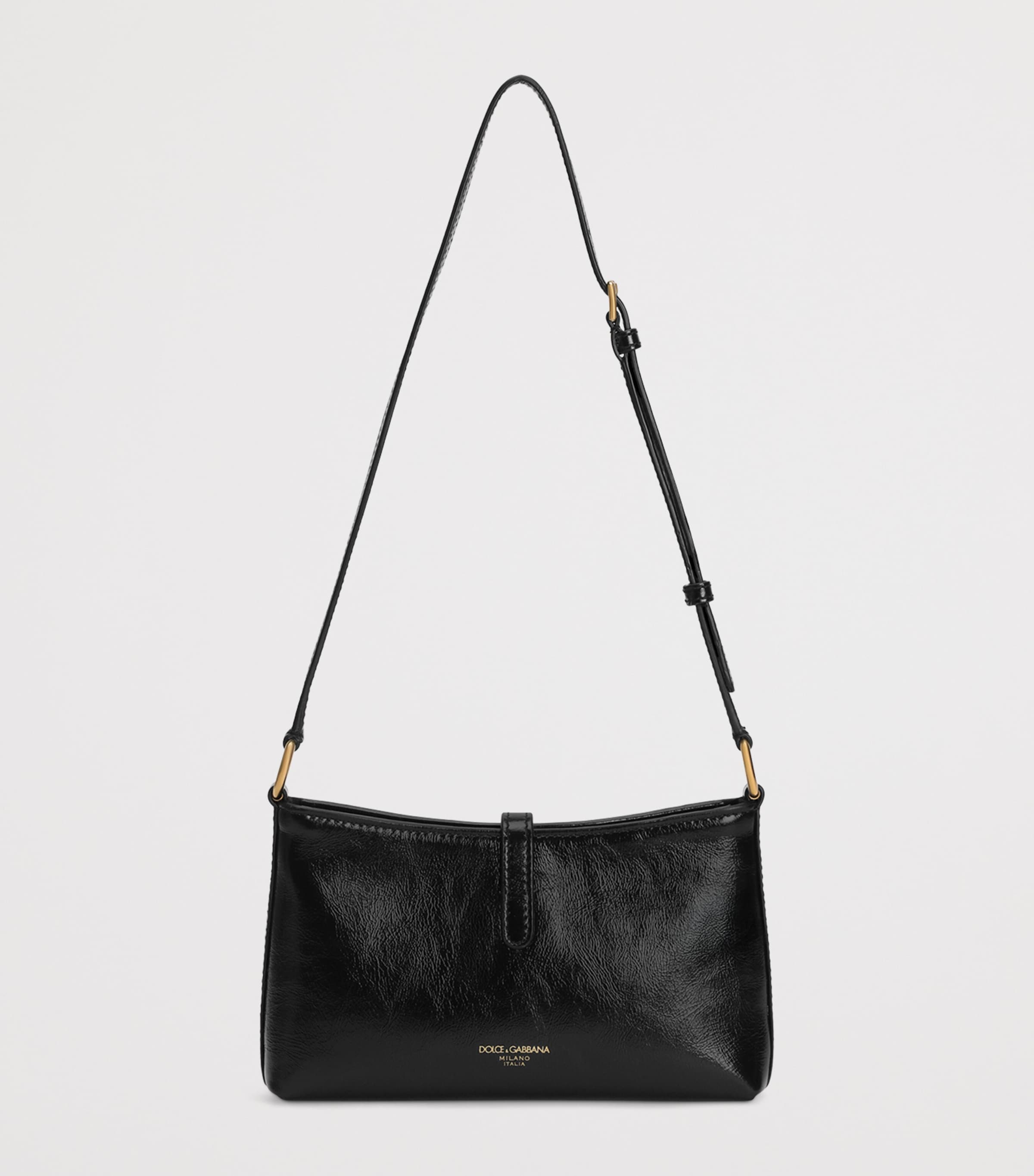 Calfskin Lock Shoulder Bag 80999-BLACK Image 5