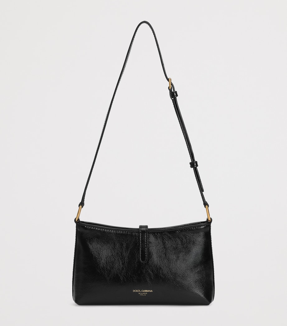 Calfskin Lock Shoulder Bag 80999-BLACK Image 5