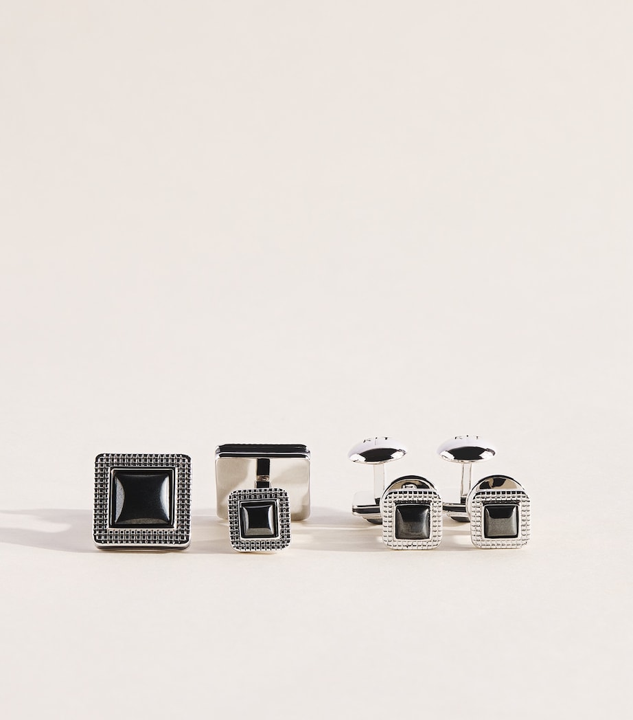 Tateossian Metal and Hematite Duo Cabochon Cufflinks and Studs Set Black Image 1