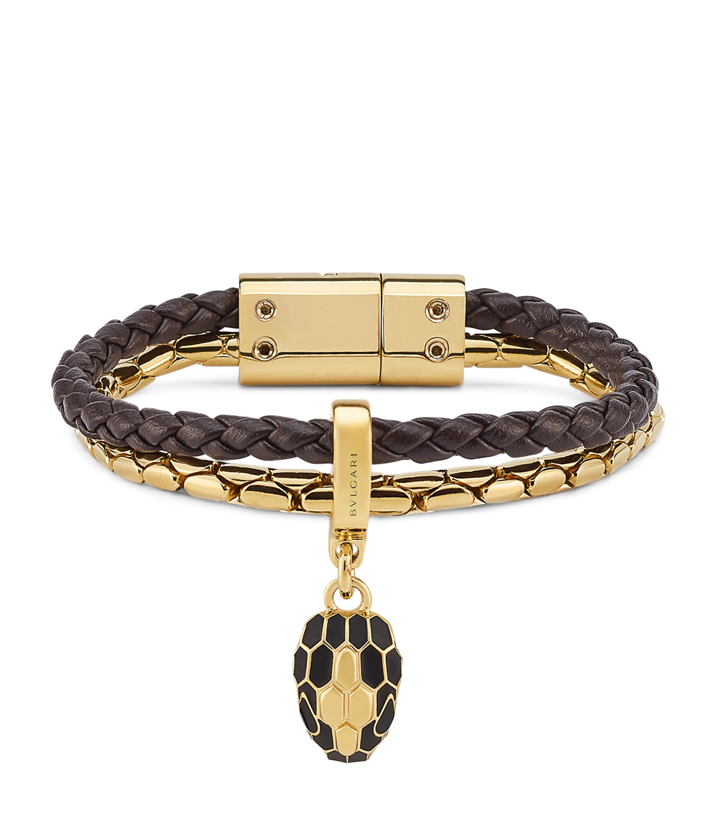 Bvlgari Gold-Plated and Leather Serpenti Bracelet (14.5cm) Brown Medium Image 1
