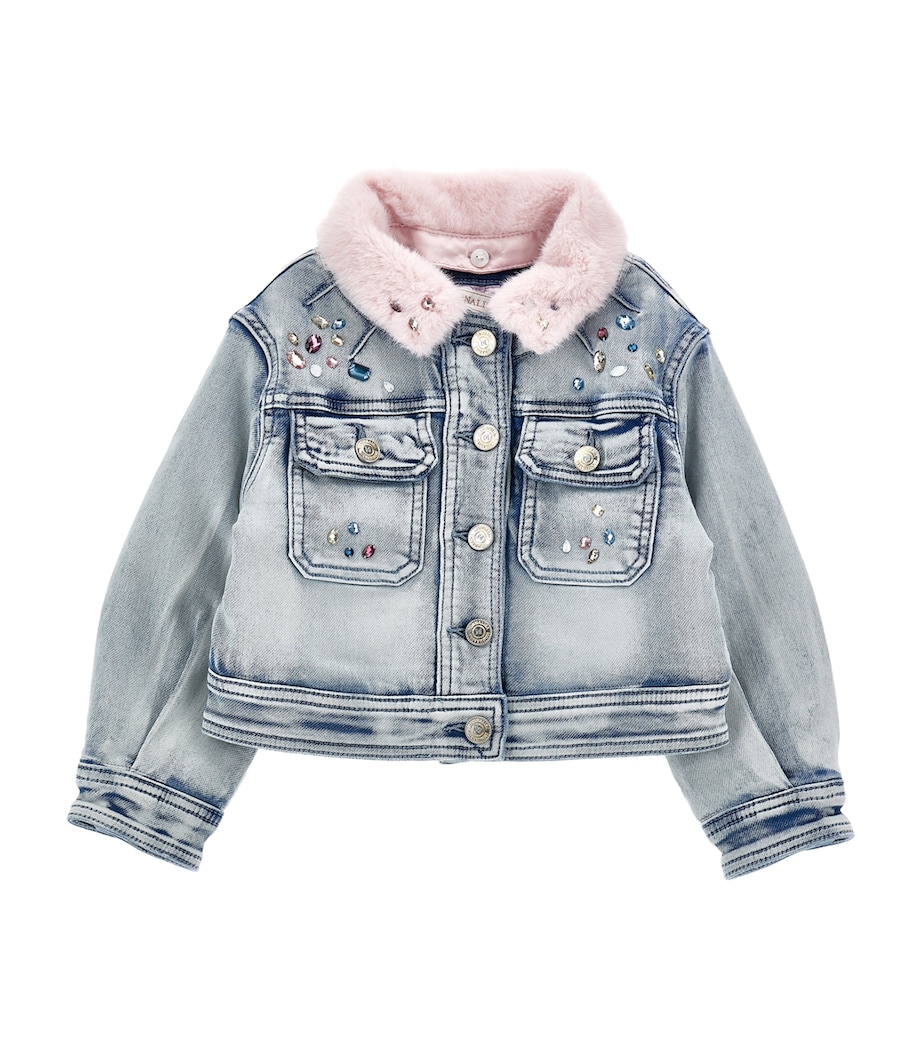 x Stitch Faux Fur Denim Jacket STONE BLEACH Image 1