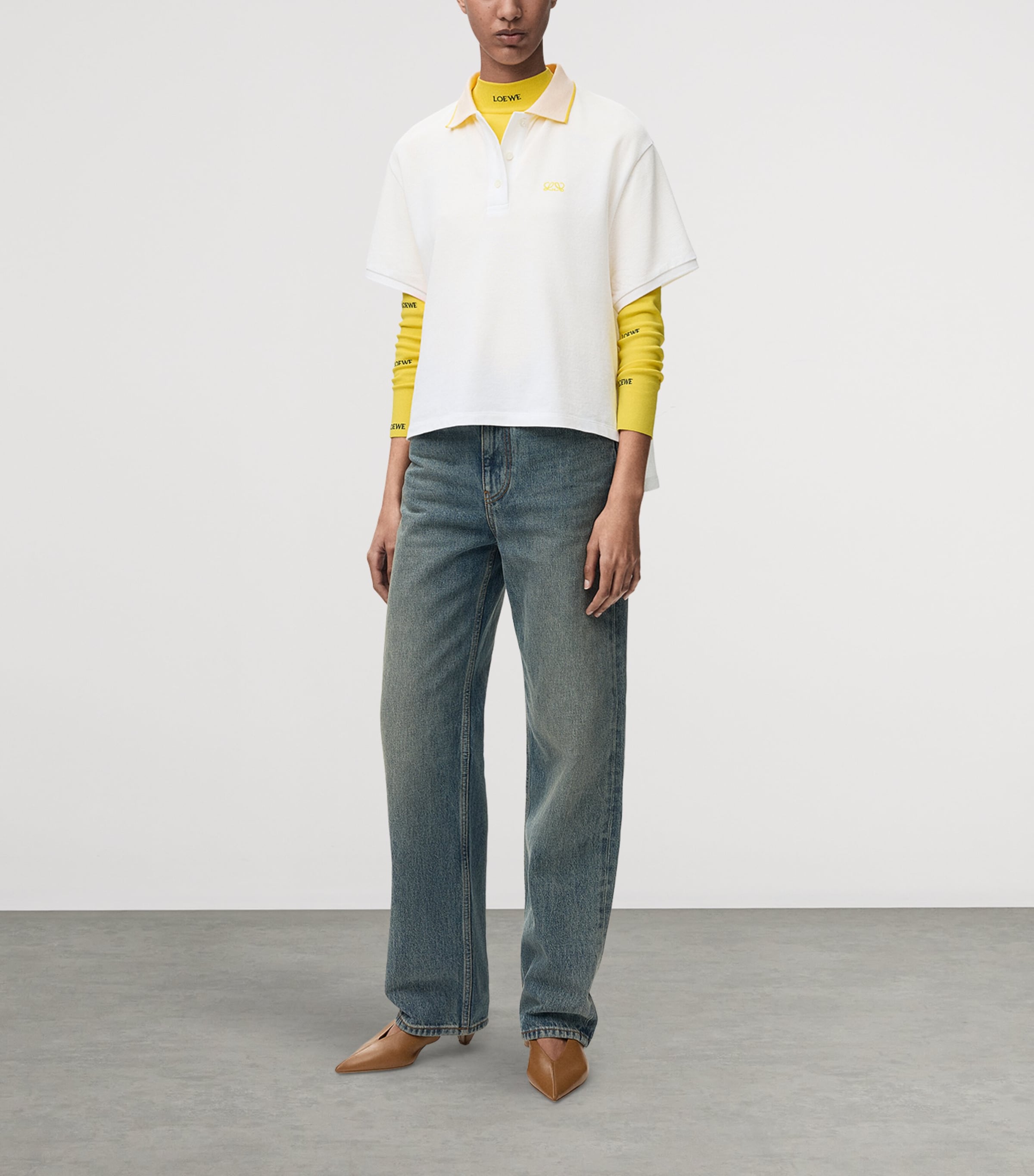 LOEWE Womens Stretch-Cotton Polo Shirt White Image 2