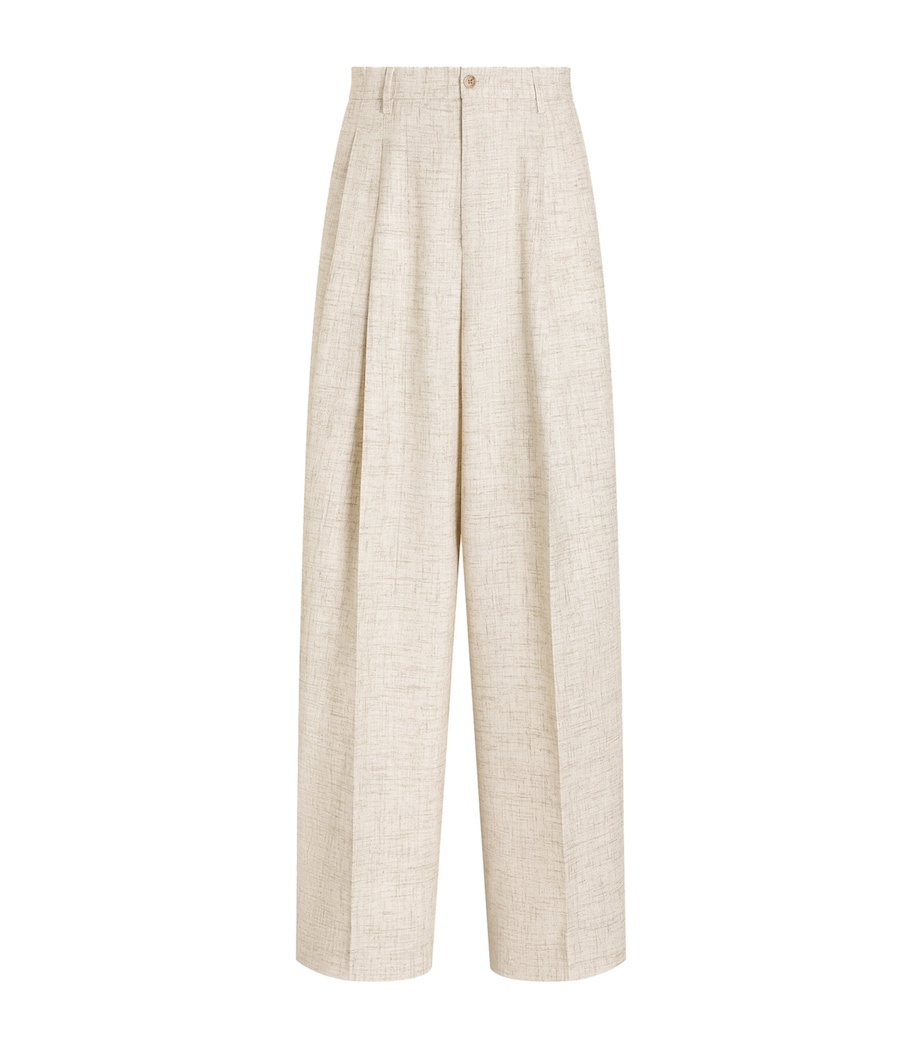 Dolce&Gabbana Mens Linen-Blend Tweed-Effect Trousers White Beige Ha Image 1