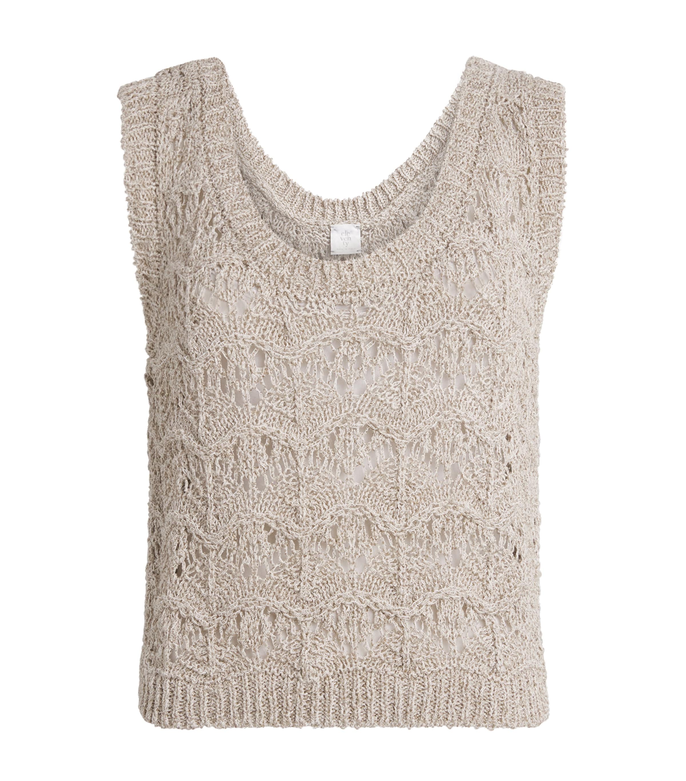 Eleventy Linen-blend Open-knit Sweater Vest In Neutral