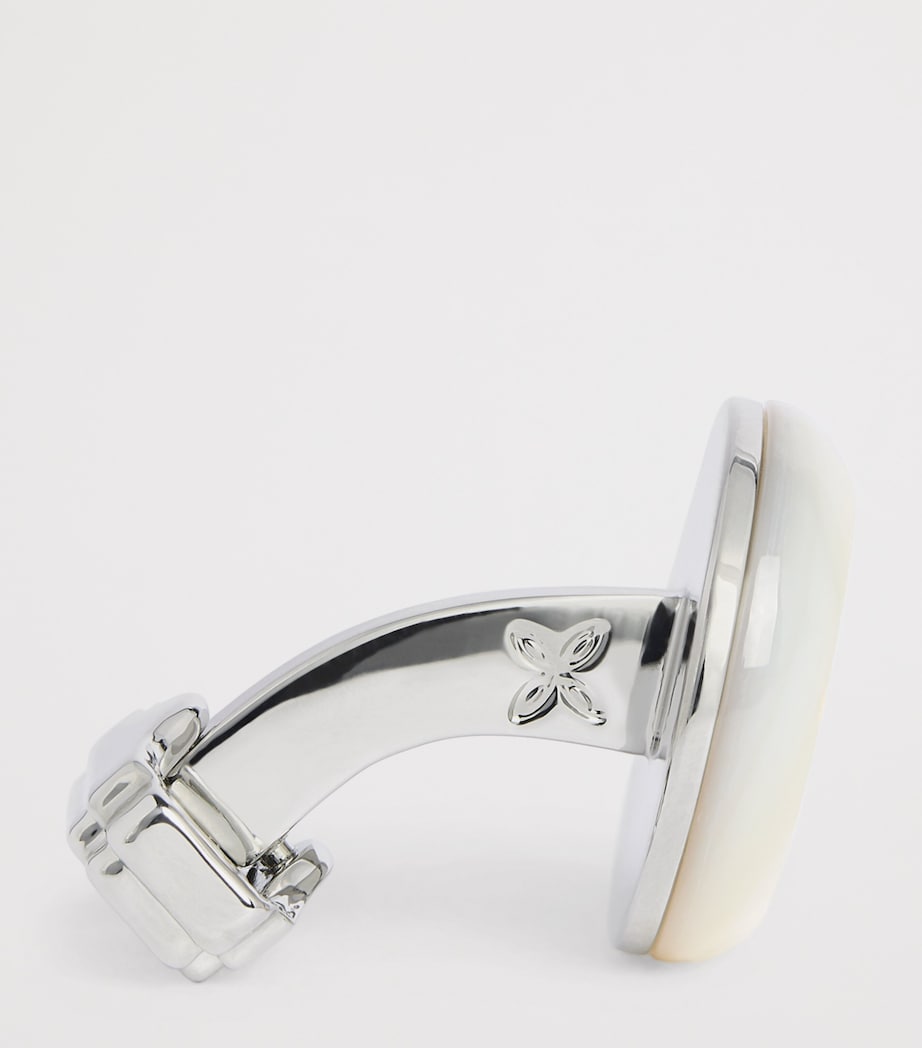 White Bronze-Plated Woven White Mother of Pearl Cufflinks WHITE Image 4