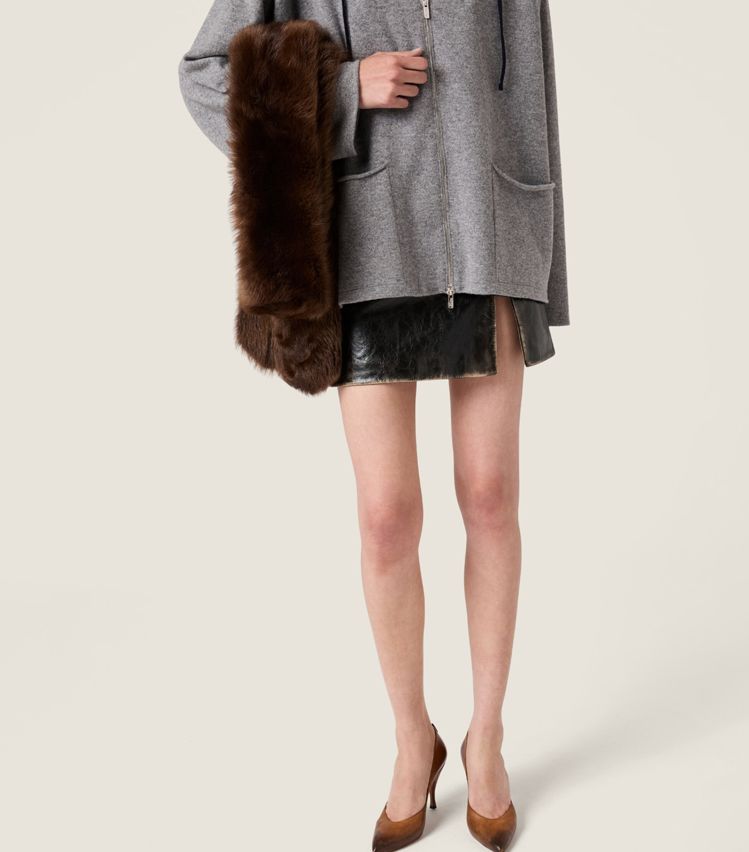Miu Miu Womens Calfskin Mini Skirt Black Image 5