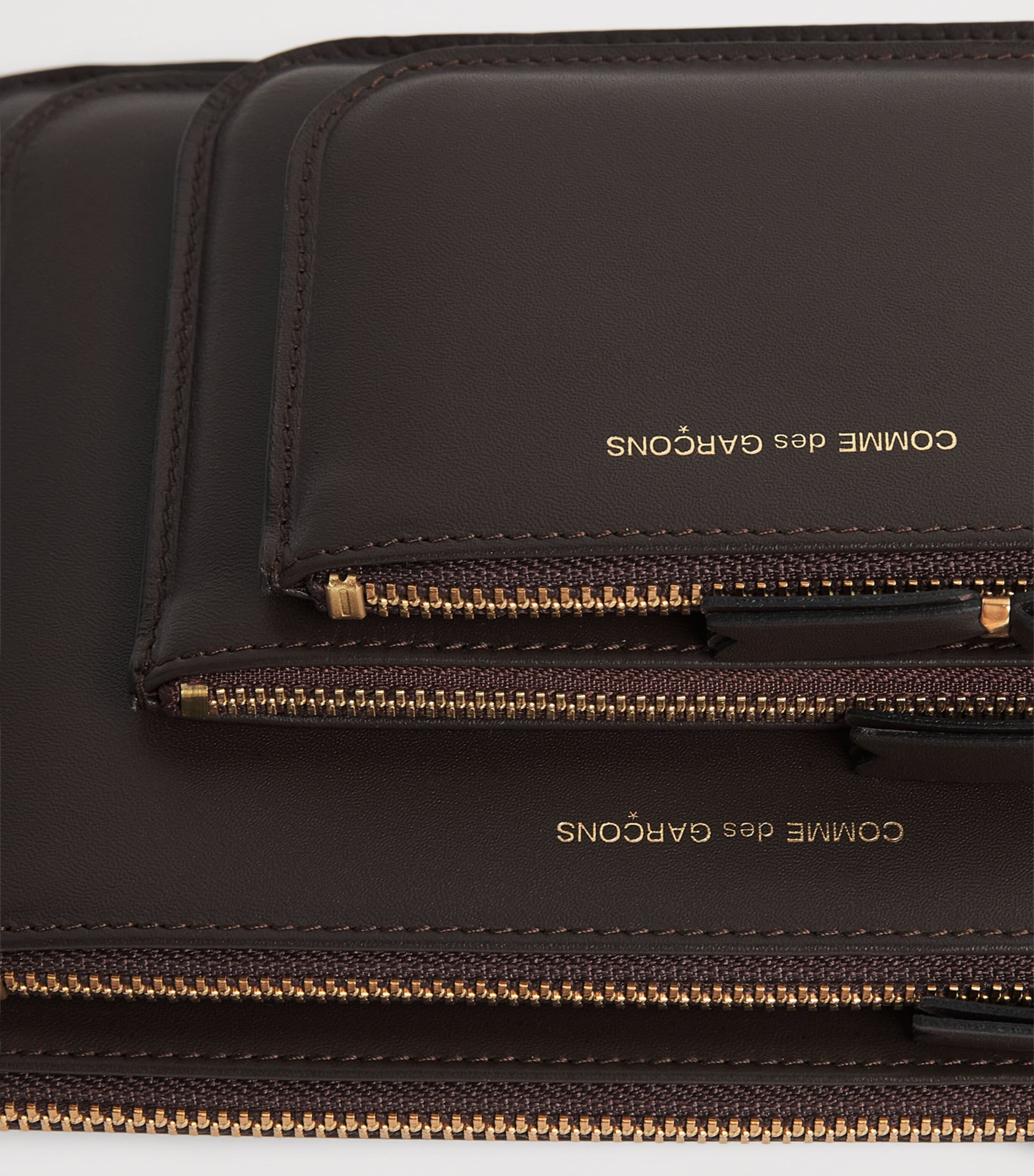 Comme Des Garçons Wallet Large Leather Outside Pocket Wallet Brown Image 3